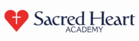 Sacred Heart Academy logo featuring a red heart with a white cross
