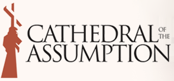 Logo for the Cathedral of the Assumption featuring a stylized tower or steeple on the left with the text 'CATHEDRAL OF THE ASSUMPTION' on the right.