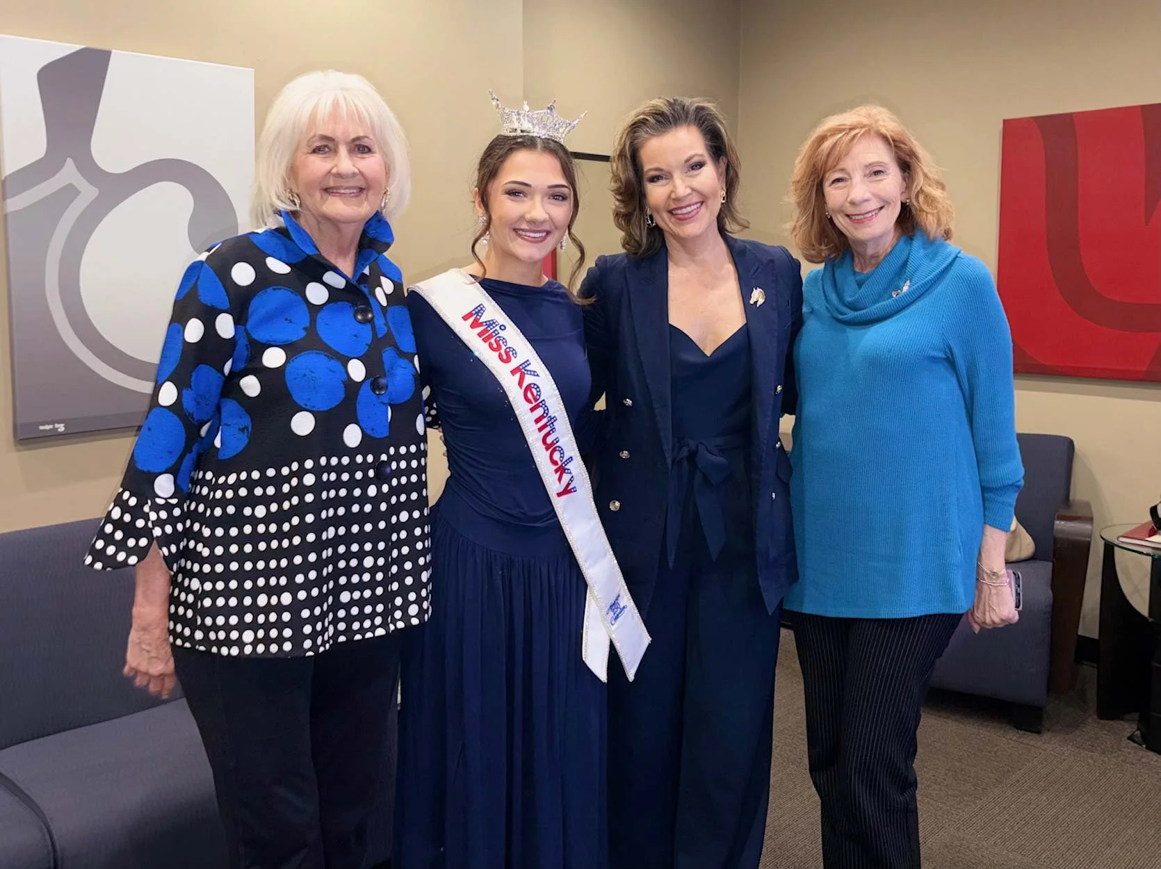 Fashion Show chairs, Nannette Mershon and Joyce Jennings, 2026 Miss Kentucky Ariana Rodriguez, and former Miss America Heather French Henry promoting the Queen's Daughters 2026 Fashion Show and Luncheon