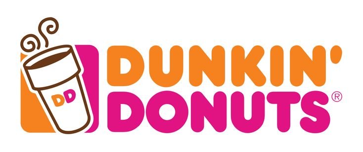 Dunkin' Donuts logo with a stylized coffee cup on the left and the brand name in orange and pink text.