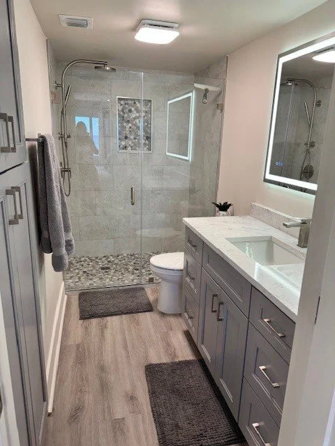 New tile shower in primary bedroom