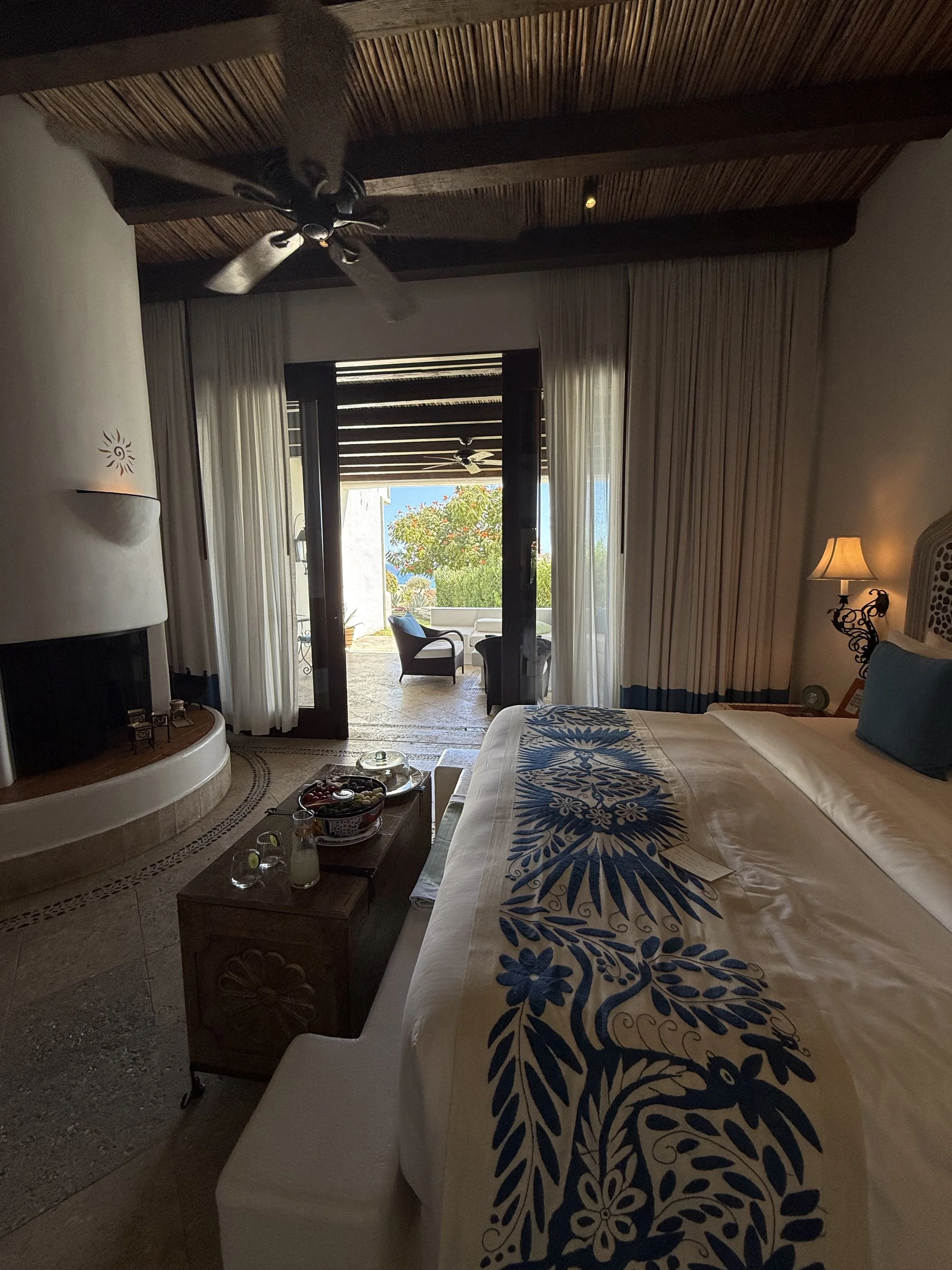 The view from the bed toward the private terrace