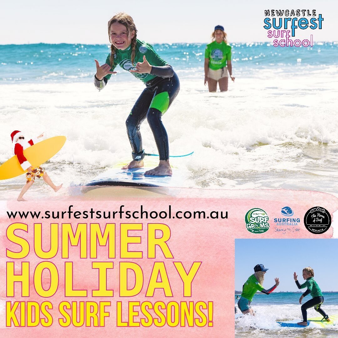 SUMMER HOLIDAY GROMS!

Kids learn to surf programs over the summer school holidays 🏖️🎅🏼

- 2 and 3 day programs available 
- For ages 5-12yrs old 
- Beginners program 
- Run from Nobby&rsquo;s Beach, Newcastle 
- All equipment provided 
- $50 rip 
