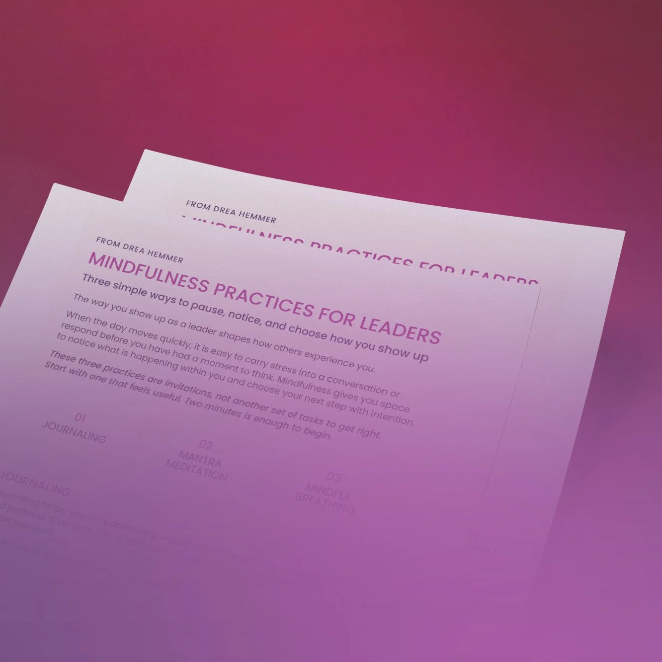 Drea Hemmer's Mindfulness Practices for Leaders worksheet, available as a free resource.