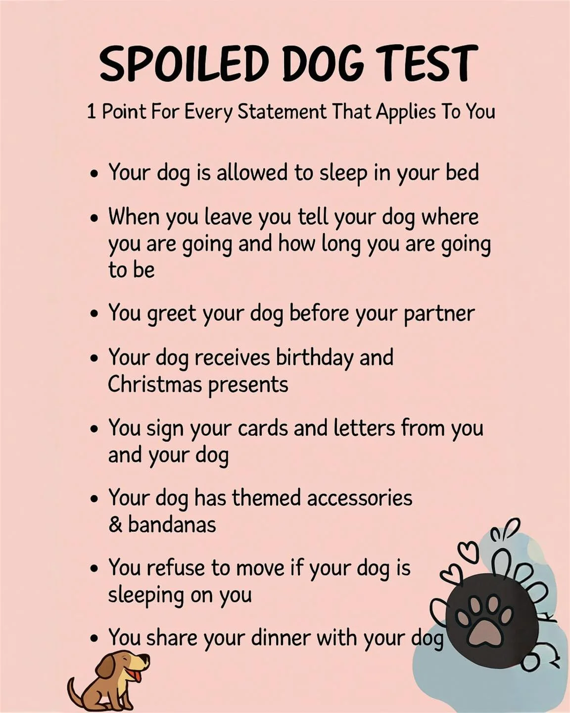 Let’s be honest… how spoiled is your dog? Take the test and tally your score — we won’t judge (promise 😉)
Let us know your score below! ⬇️