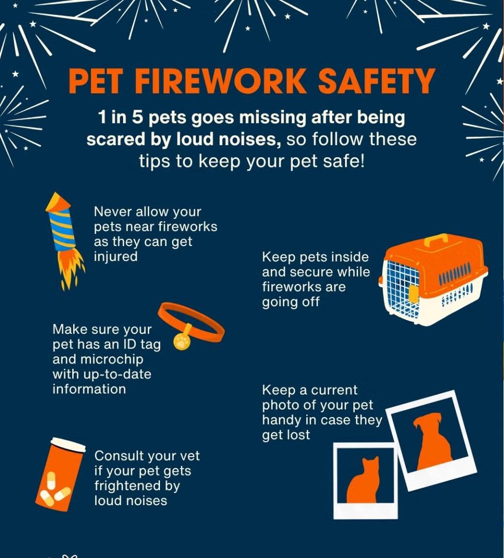 While we&rsquo;re ringing in the New Year, loud noises and celebrations can be stressful&mdash;and even dangerous&mdash;for pets. A little planning can go a long way in keeping them safe and calm tonight.

Tips to keep your pets safe:
 &bull; Keep pe