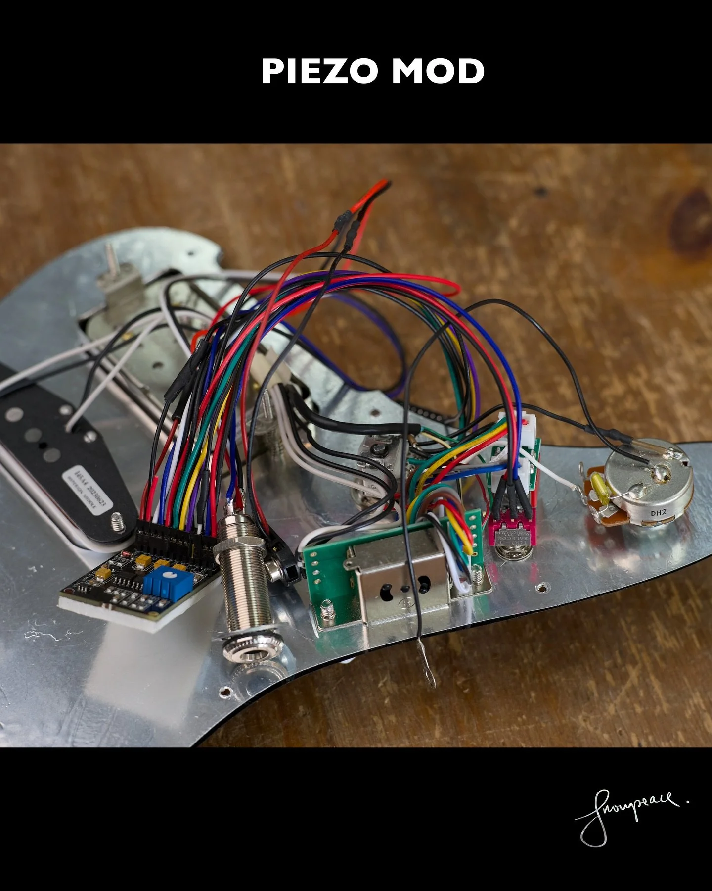 Strat piezo preamp 改裝線路 – Strat pickguard wiring with piezo preamp mod, Hong Kong