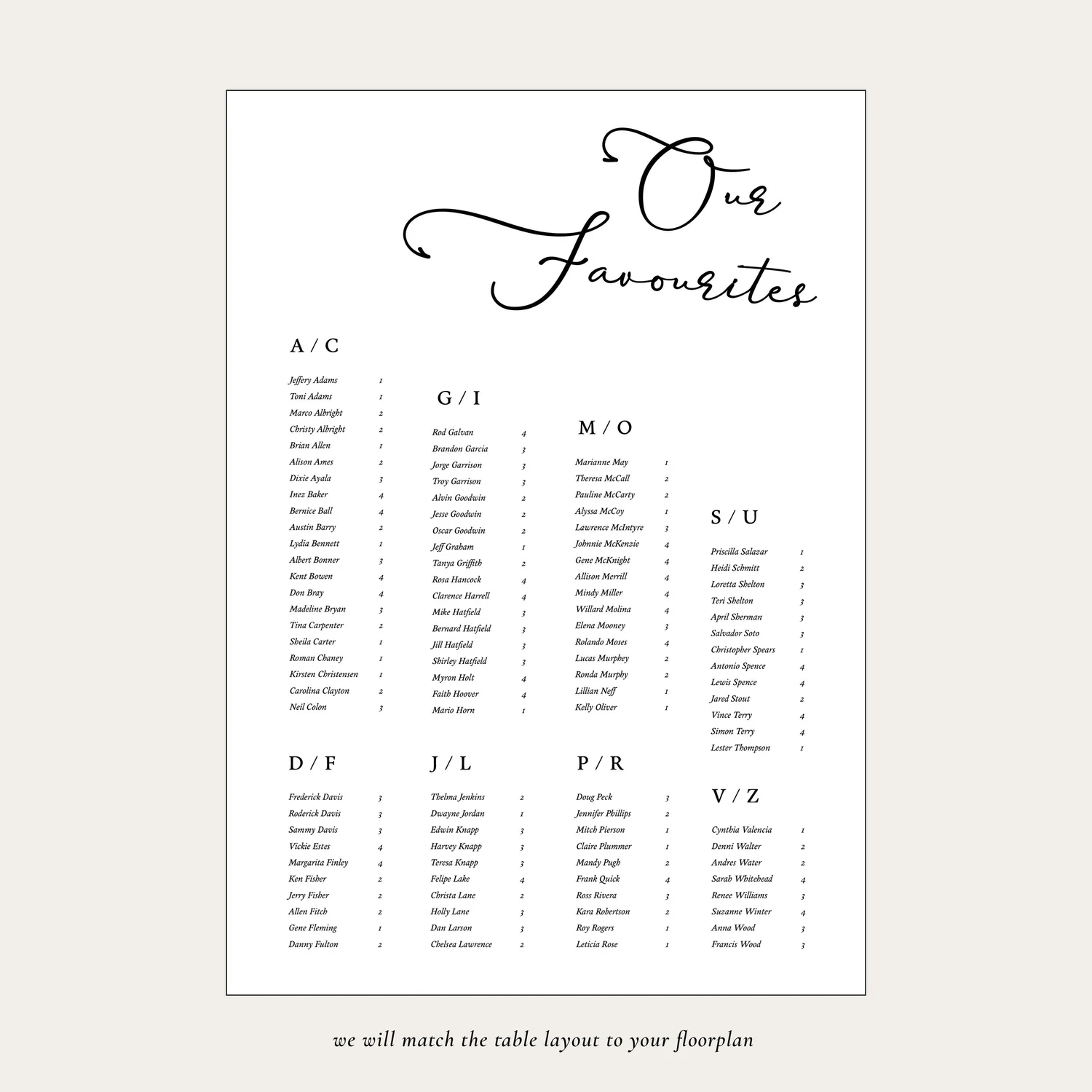 Seating Chart — Designs to Adore