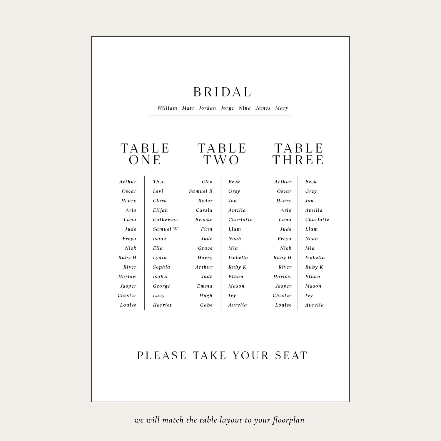Seating Chart — Designs to Adore