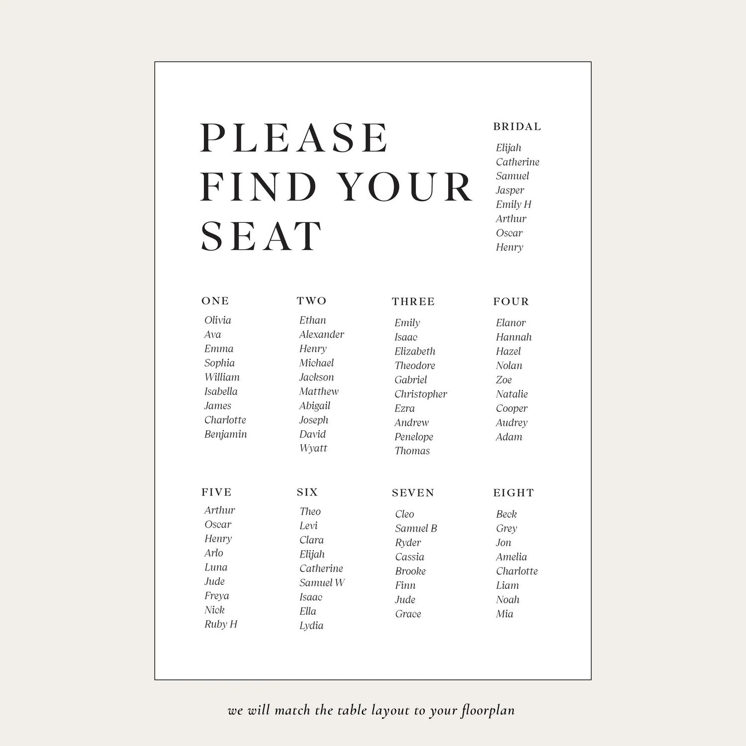 Seating Chart — Designs to Adore
