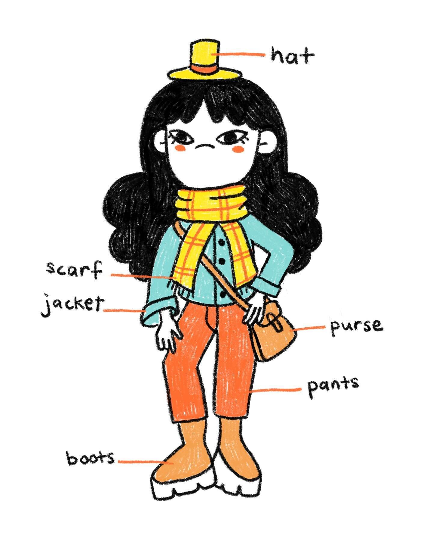 My bf is an online ESL teacher and occasionally he taps into my drawing ability to make something for his students. This week he&rsquo;s teaching a lesson on fashion vocabulary so he asked me to illustrate a fashionable girl and this is what I came u