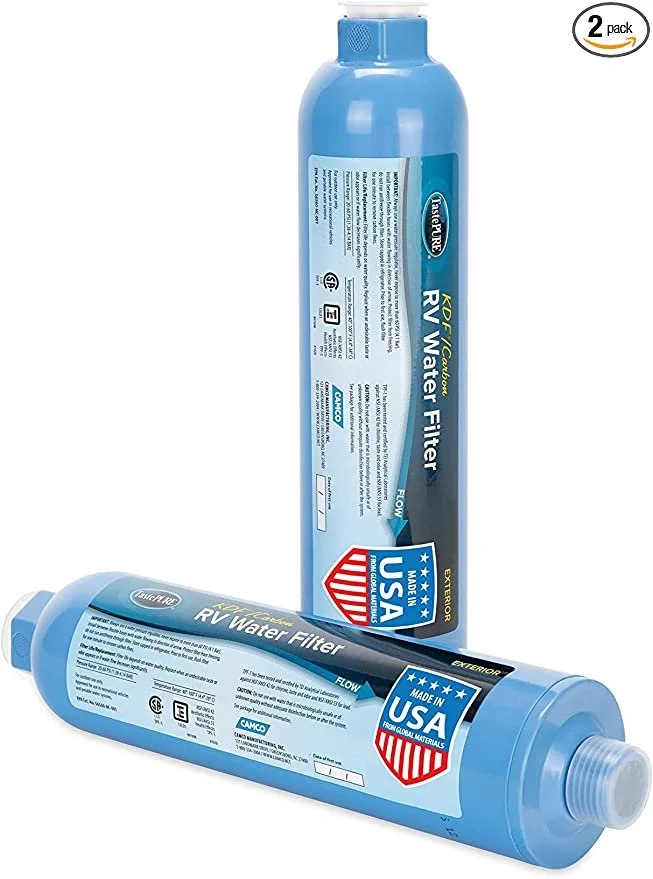 Camco TastePURE Camper/RV Water Filter | Inline Water Filter Reduces Bad Taste, Odor, Chlorine &amp; Sediment | Ideal for RVs, Campers, Travel Trailers, Boats | Made in the USA | 2-Pack