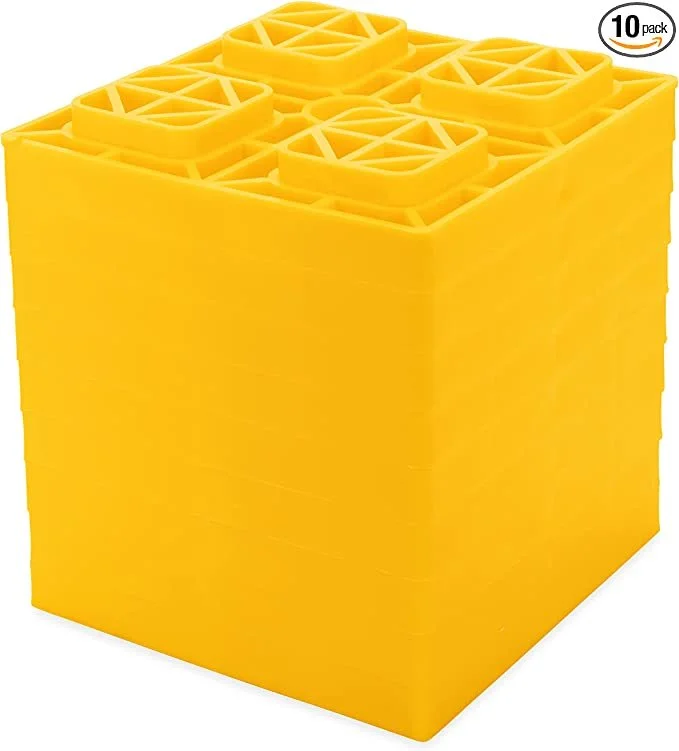 Camco Heavy-Duty Leveling Blocks | Compatible with Single Wheels, Double Wheels, Hydraulic Jacks, Tongue Jacks and More | Yellow | 10-pack