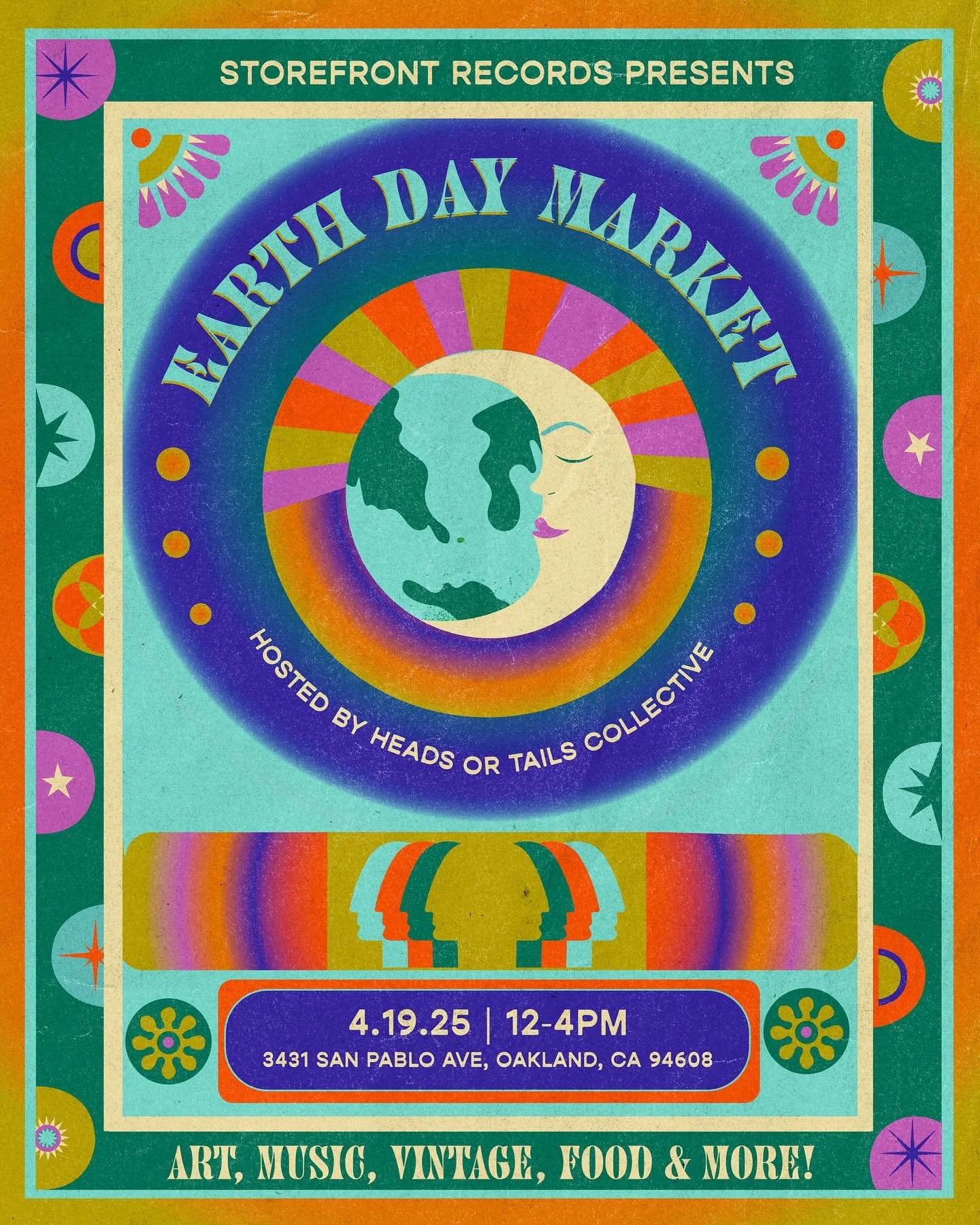 Poster for Earth Day Market, hosted by  @headsortailscollective ✨ featuring @fantasticnegrito ✨ at @storefrontrecords 
🎹🥗👢Music, food , vendors&hellip;everything you could ever want all in one place! 🤩