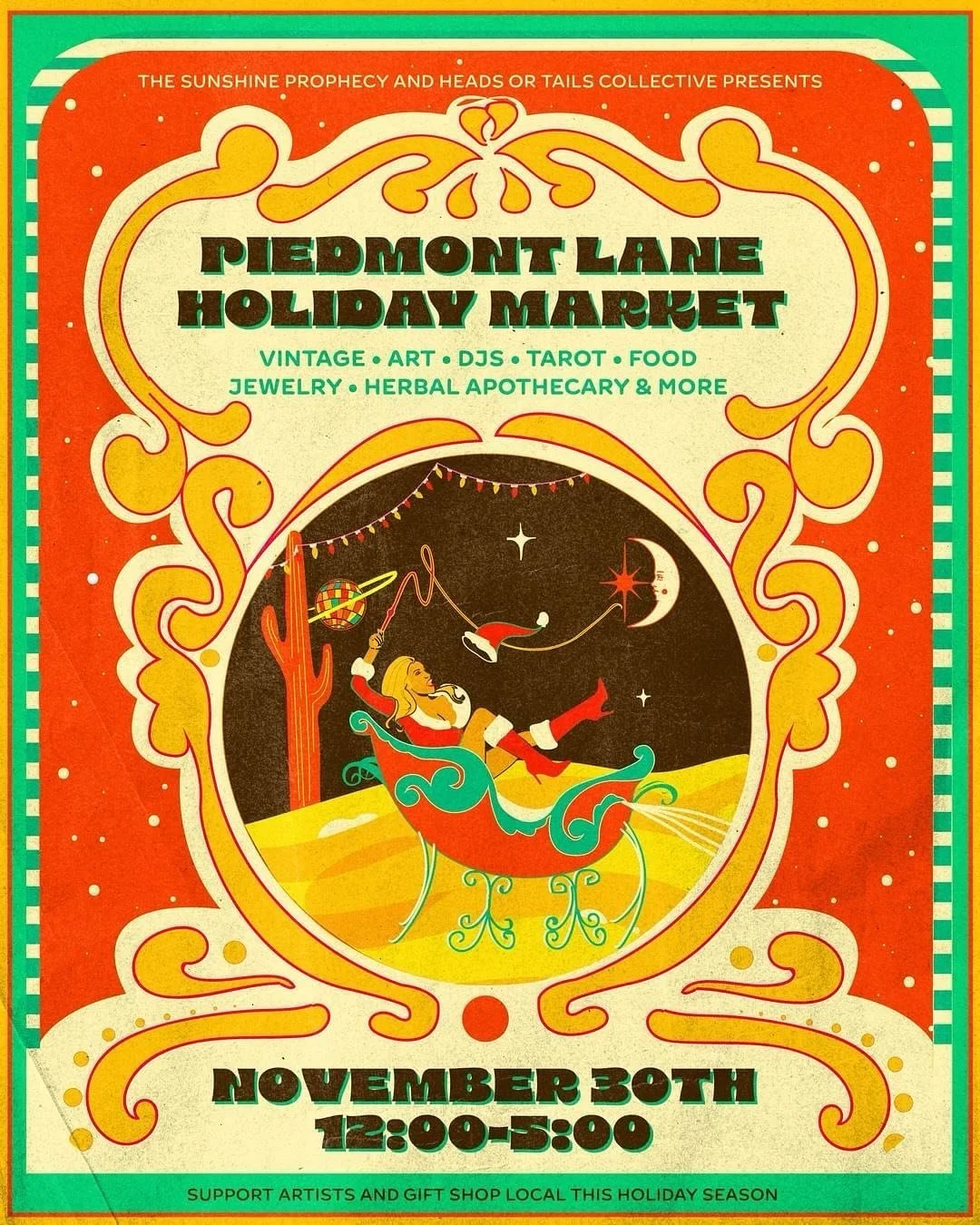 🎄Giddy on up to this amazing holiday market hosted by @thesunshineprophecy &amp; @headsortailscollective and support local 🫶🏽 

Flyer by yours truly, featuring the amazing, Pamela ✨