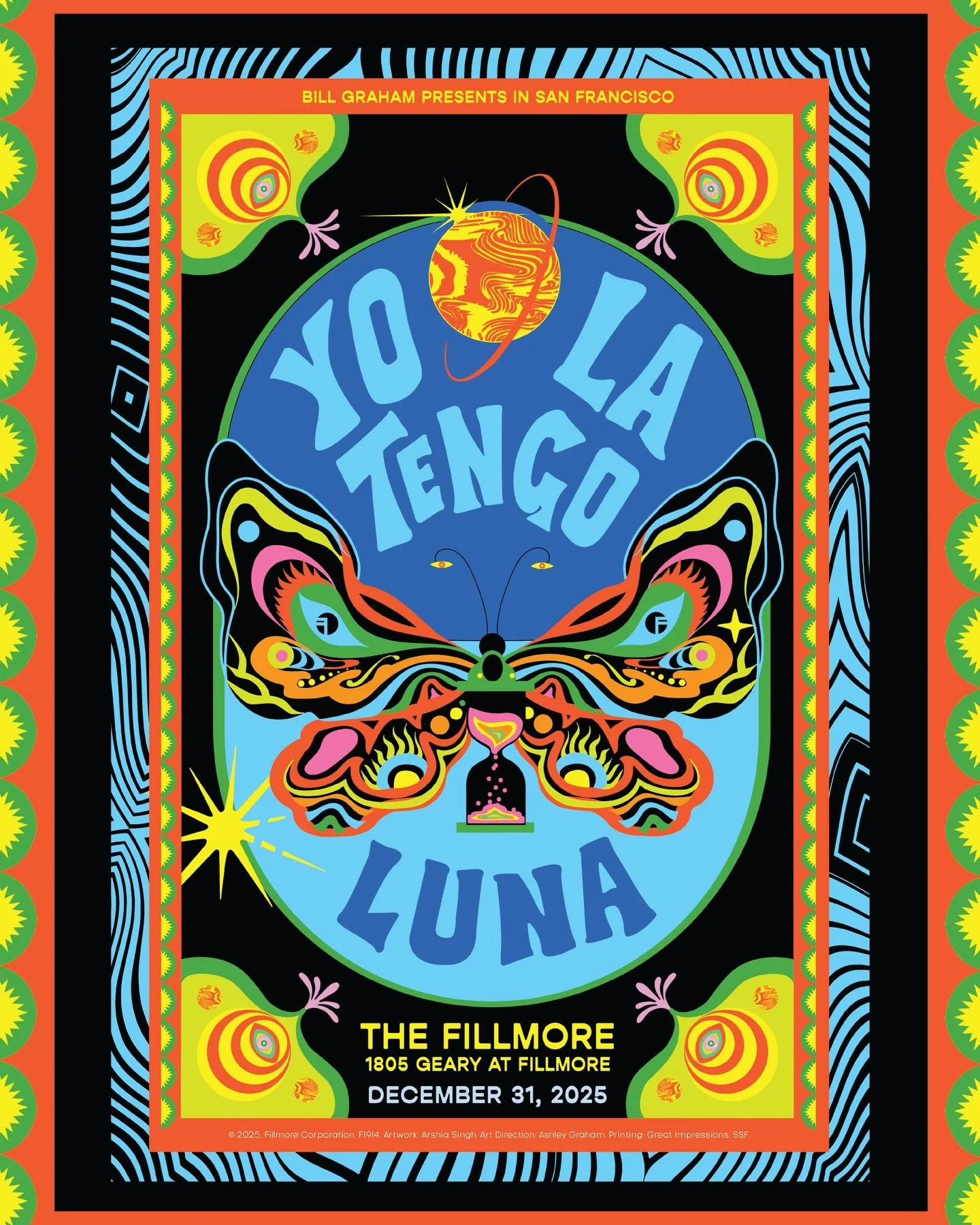 Design for night two of @therealylt &amp; @luna_nyc playing their new year show @thefillmore 💫🌙
Different mood, same colors. If you take a look closely, you mighttt find some matching hidden elements in yesterday&rsquo;s poster, for night 1 &amp; 2