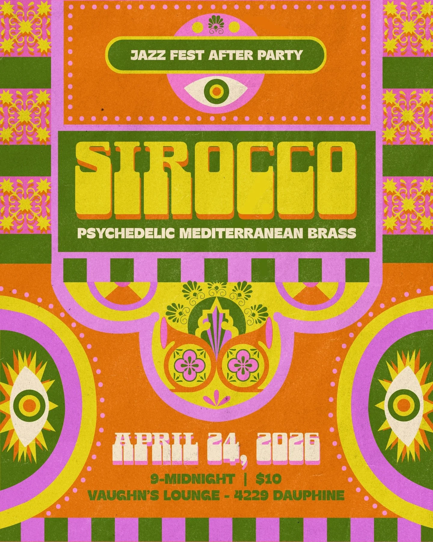 New poster for @siroccobrass playing @vaughansloungenola jazz fest this month in NOLA. This beautiful funky typeface featured is Albern, by the talented @thetypefella ✨