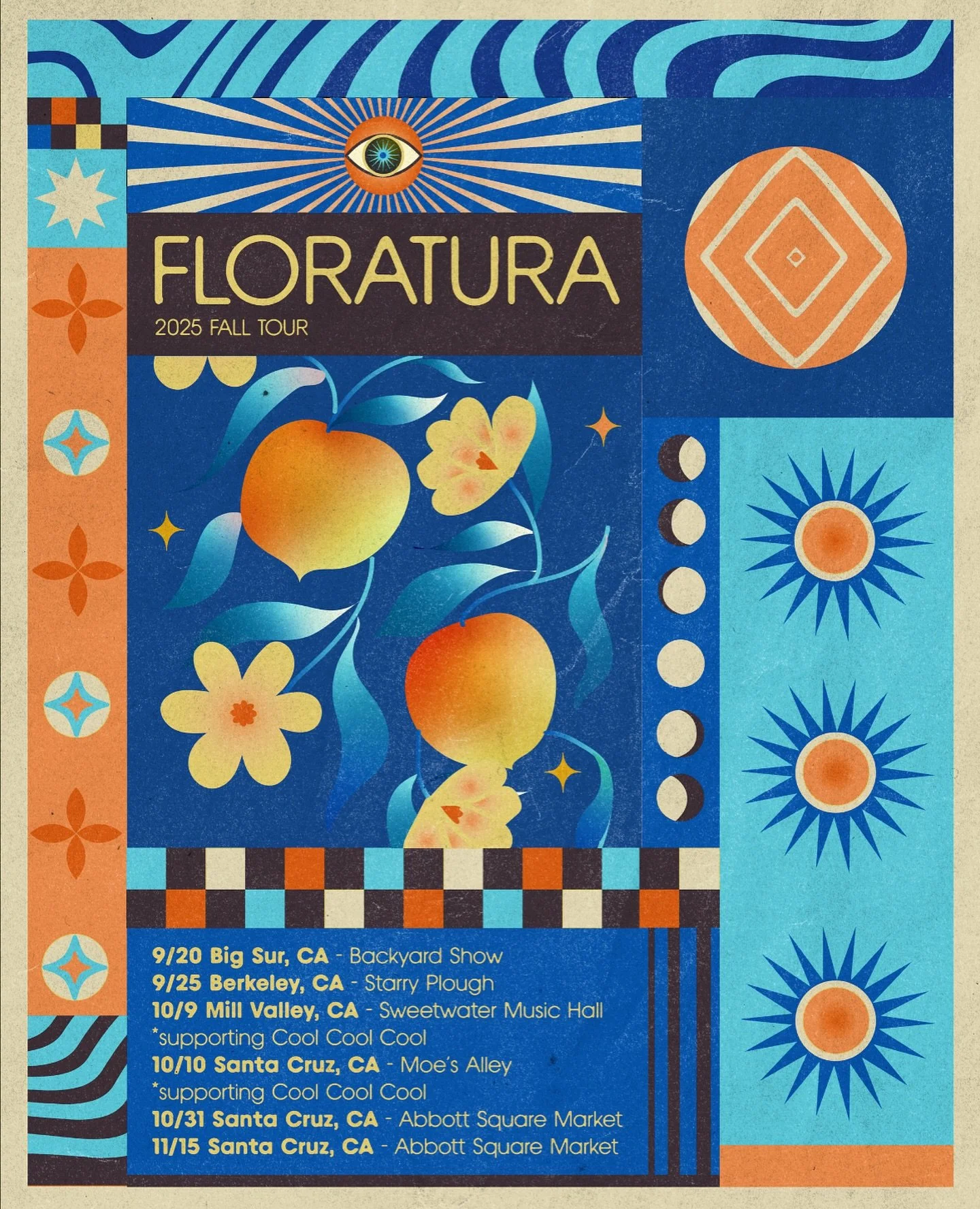 ✨Poster for @floraturamusic and their upcoming California tour dates 🩵🧡💛
.
.
.
.
.
.
.
.
.
.
.
#illustration #graphicdesign #posterart