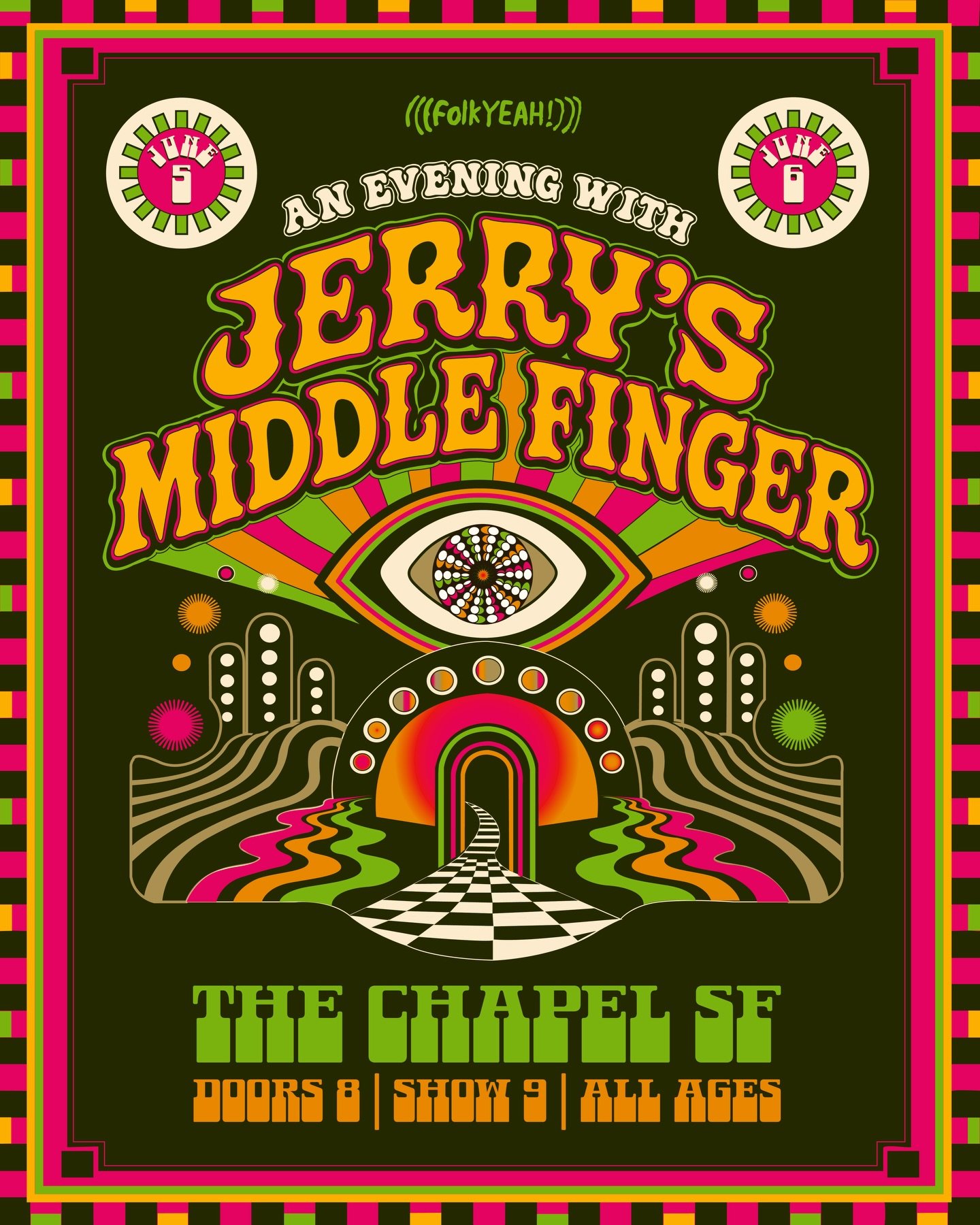Poster for @jerrys_middle_finger 💚 June 5th &amp; 6th! 
Loved making this poster for @thechapelsf - one of my most favorite venues of all my time in San Francisco. Seen some of my favorite shows there over the years. Honored to make some art for thi
