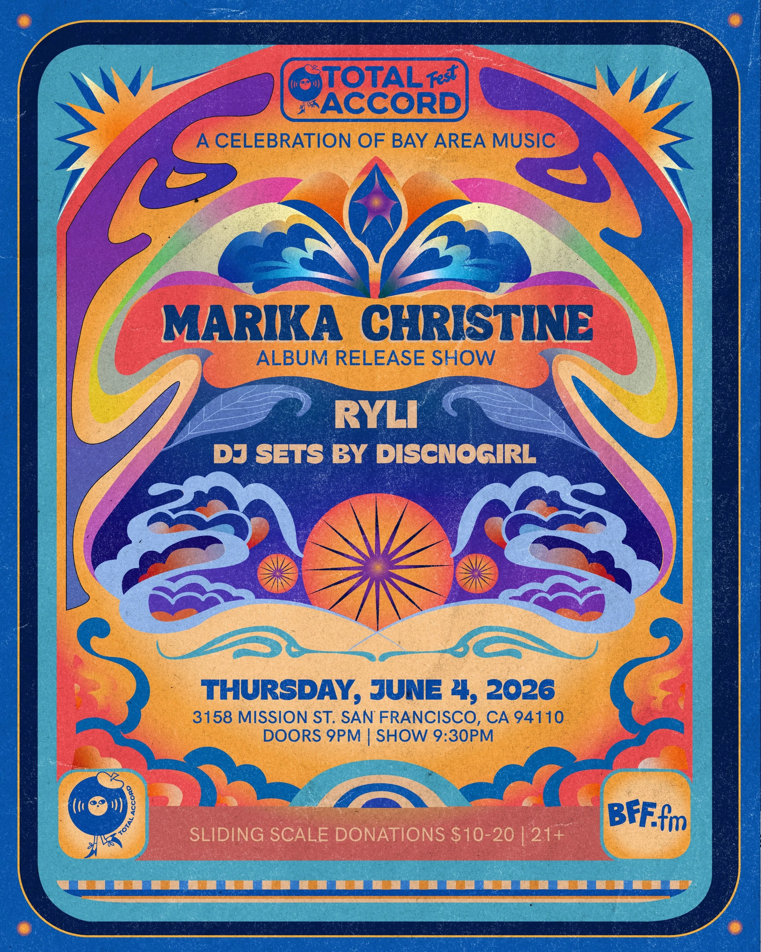 Poster for @marika_christine ✨ and absolute gem of a human. Have you gotten your ticket for the album release show happening with @totalaccordagency and @bffdotfm yet?! 
🩵💙🧡💛🩷