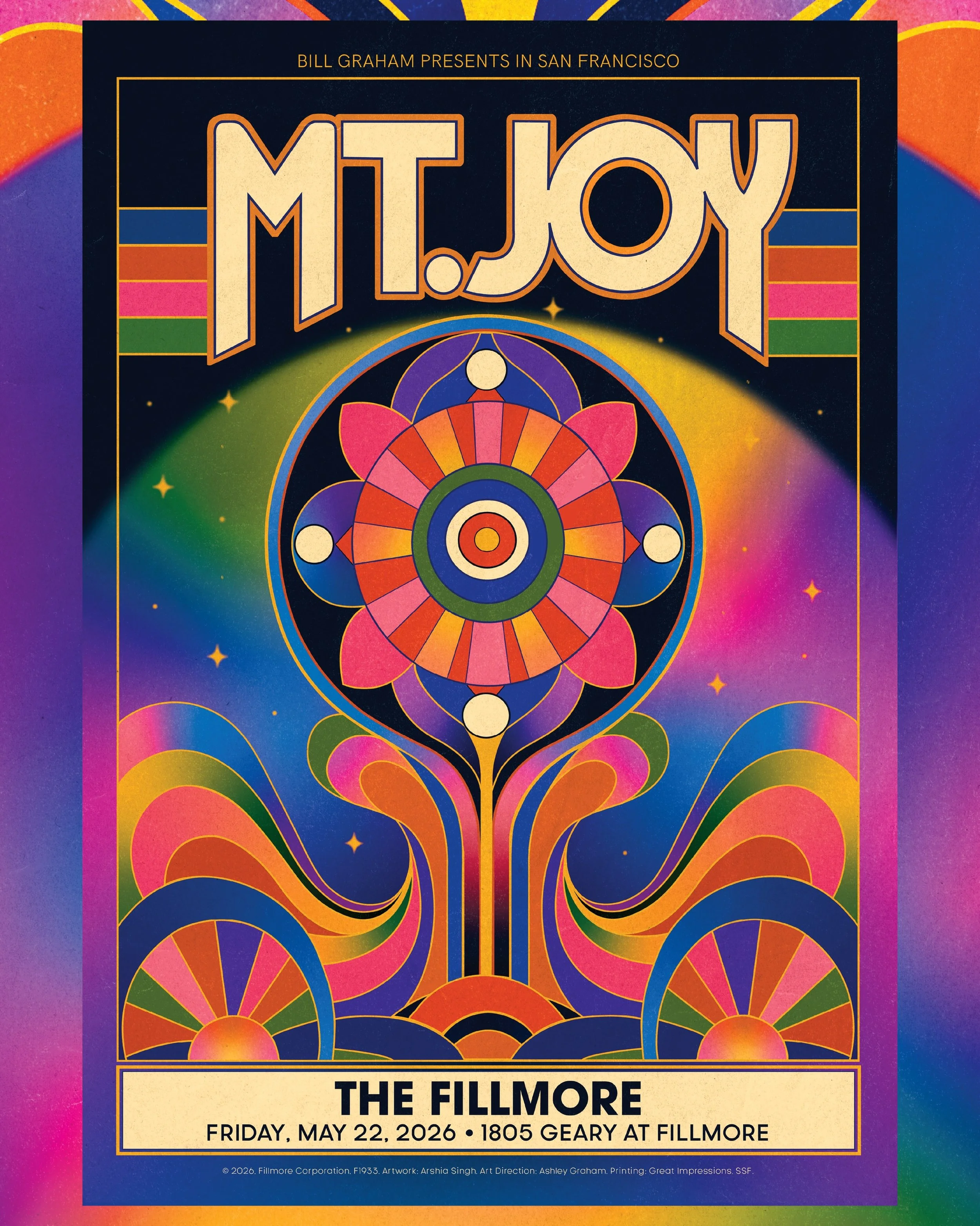 Poster for last nights sold out show at the @thefillmore for @mtjoyband for @bottlerocknapa After Dark ✨🌝🌙 Did you snag a copy? 🦋🌸
