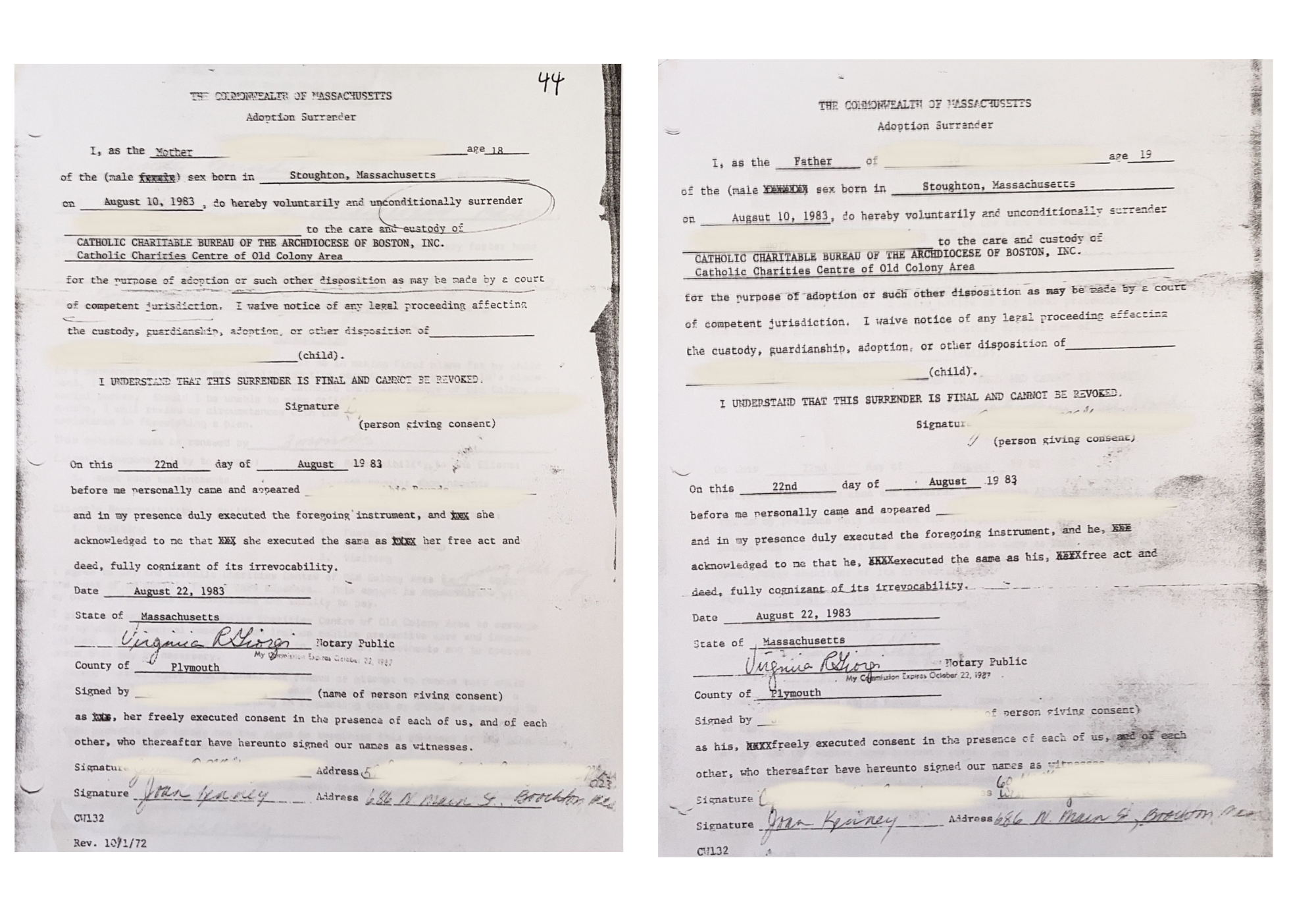 1983 - Massachusetts - Catholic Charitable Bureau of Archdiocese of Boston, Catholic Charities Centre of Old Colony Area