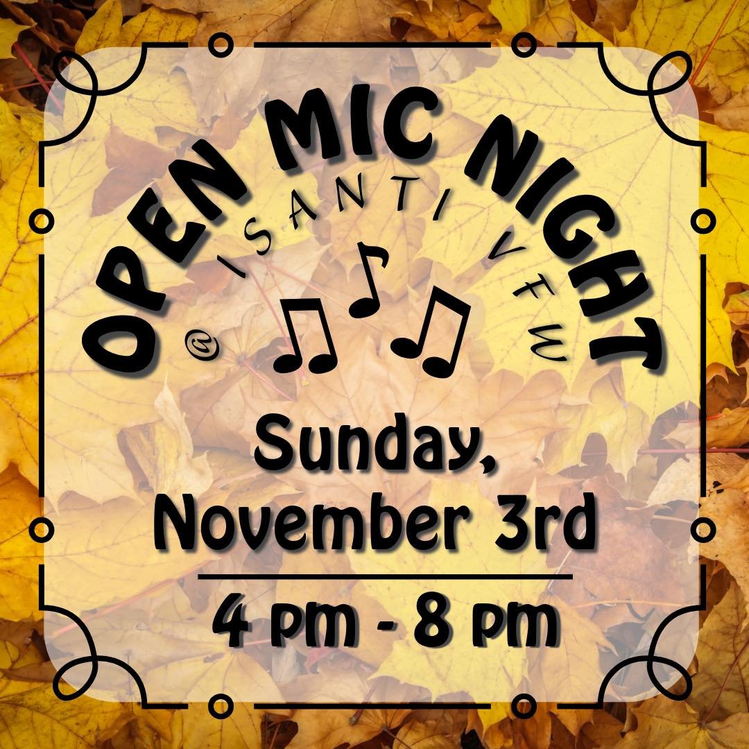 Happy November! Ohm Eye will be hosting Open Mic Night this first Sunday of the month, the 3rd, at the Isanti VFW POST 2735. 
It&rsquo;s going to sound awesome, 🎤🎸🎻
So stop by any time between 4 pm and 8 pm for some fun!

#localartists #localmusic