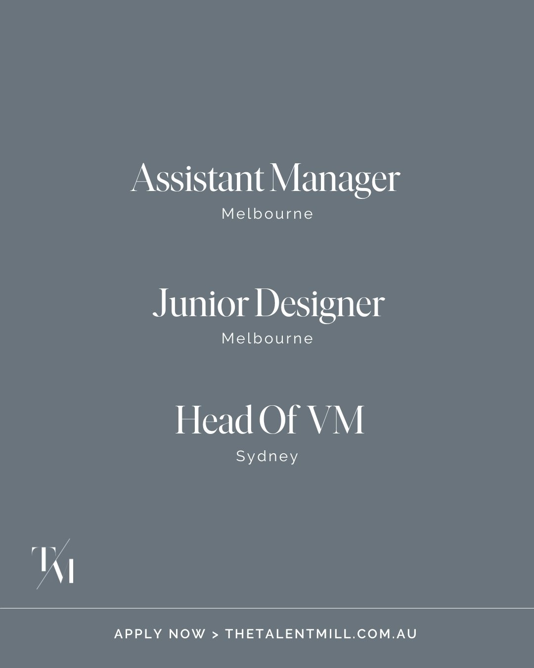 Featured Roles you shouldn't miss! Head to thetalentmill.com.au to apply for your dream role before the year is up.

Email / careers@thetalentmill.com.au