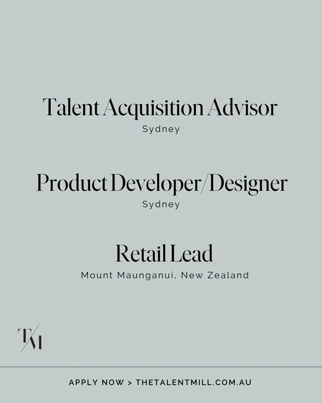 New roles that have recently landed on the desks of our HQ Recruitment Team across AU &amp; NZ!

We are currently reviewing applications, so if you'd like to apply please head to the Job Board to submit your CV.

careers@thetalentmill.com.au
