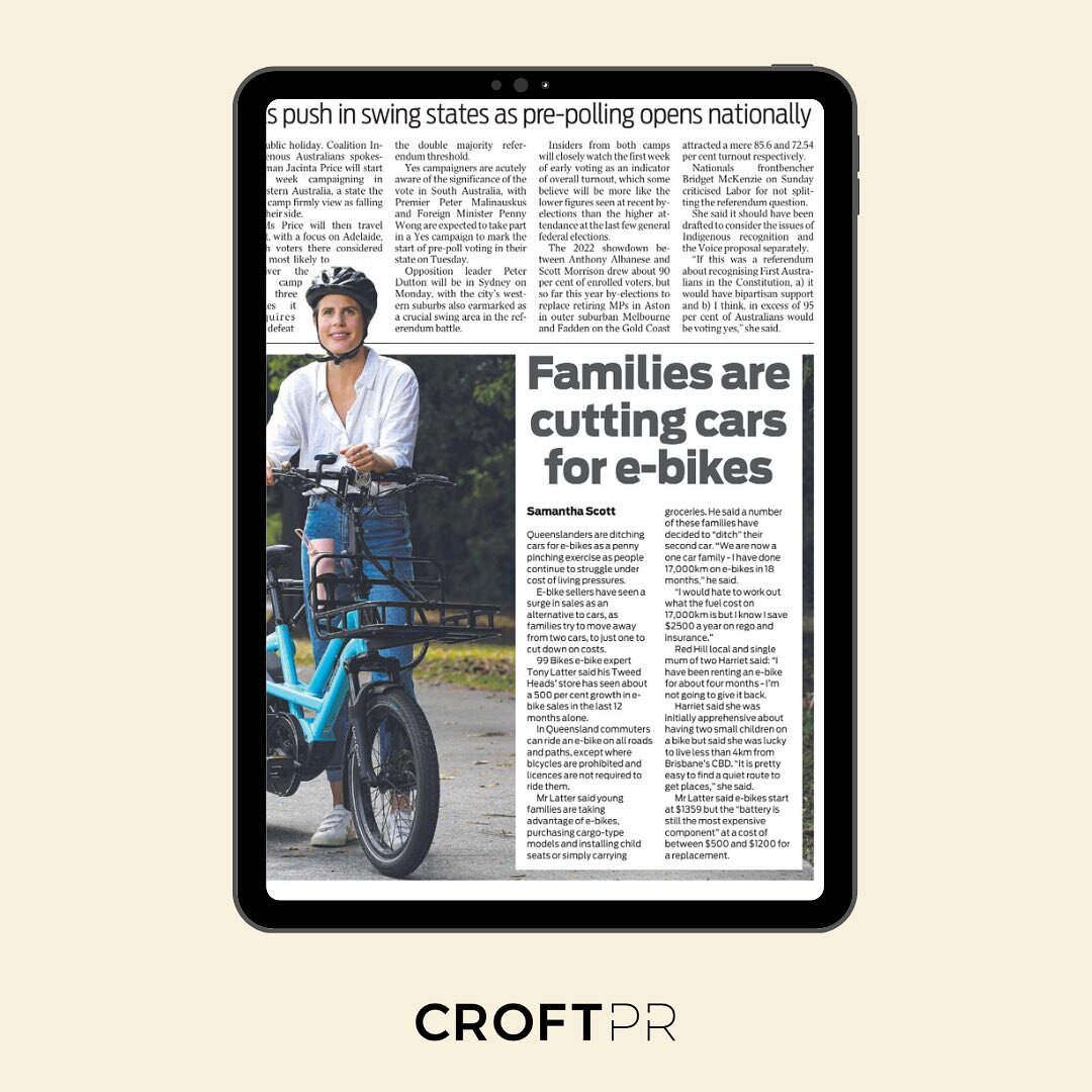 Coverage alert! 🎊

We&rsquo;re so happy to share that after a few weeks working together, our incredible client @99bikes - Australia&rsquo;s largest and favourite bike shop for everyday Aussie has their e-bike story featured on The Courier Mail 💫

