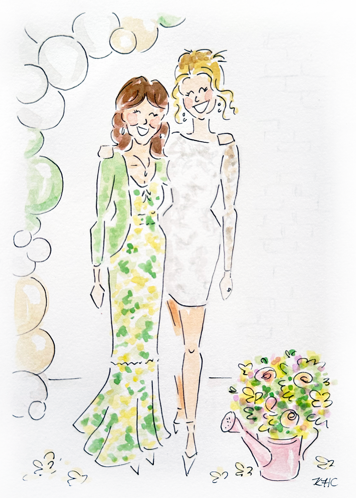 'Mother Daughter Bridal Shower,' 2025, Gouache & Ink on Paper, 5x7in