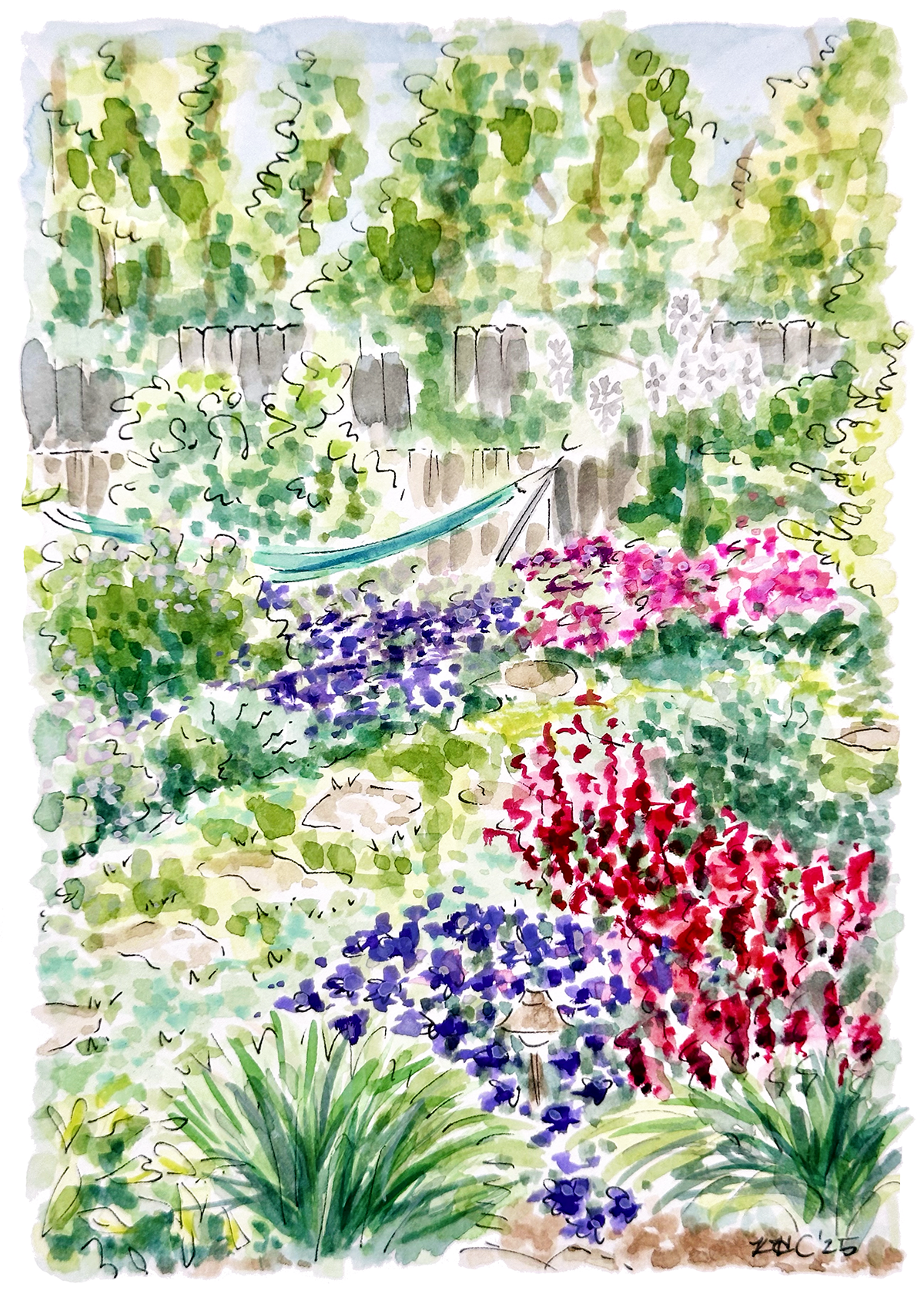 'Pacific Palisades Garden,' 2025, Gouache & Ink on Paper, 5x7in