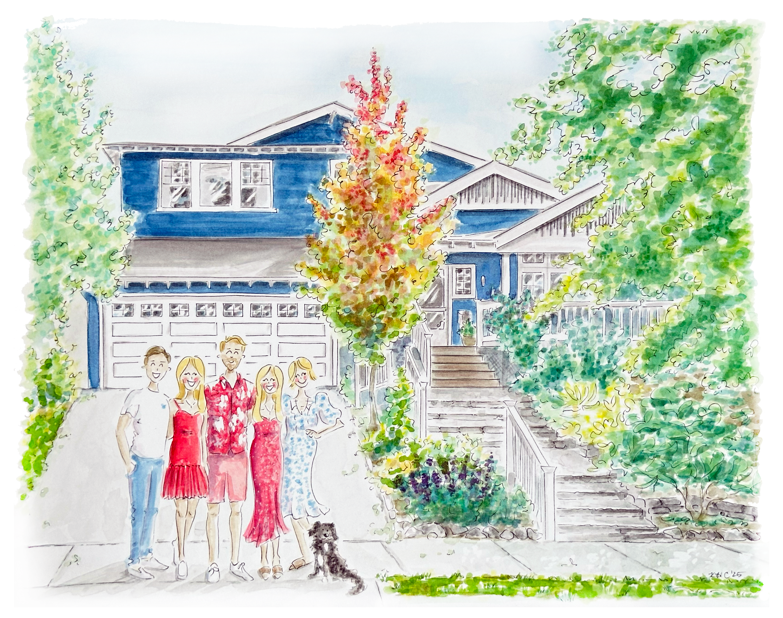 'Pacific Palisades House,' 2025, Gouache & Ink on Paper, 11x14in