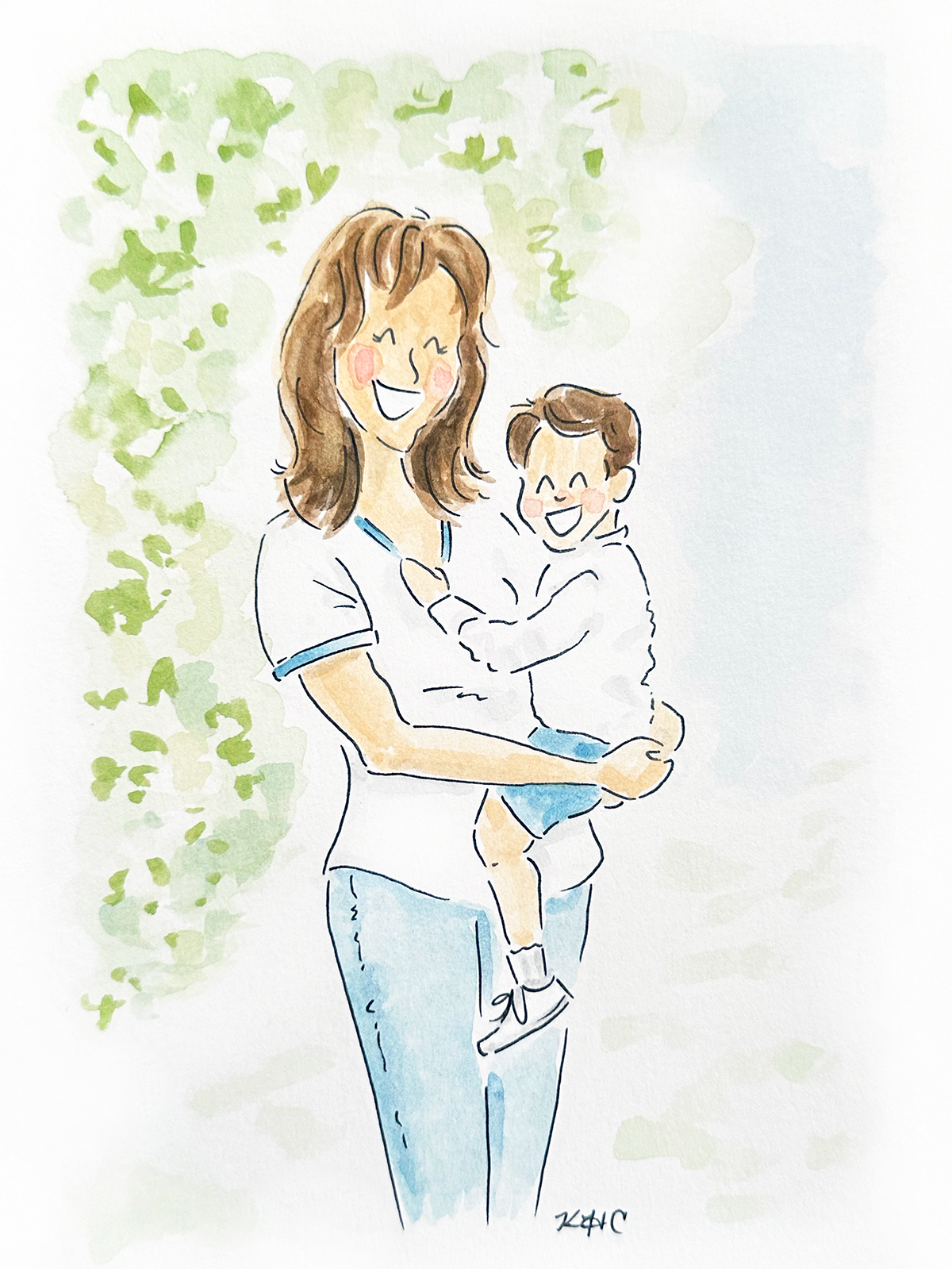 'Mother-in-Law & Fiancé Throwback,' 2025, Gouache & Ink on Paper, 5x7in