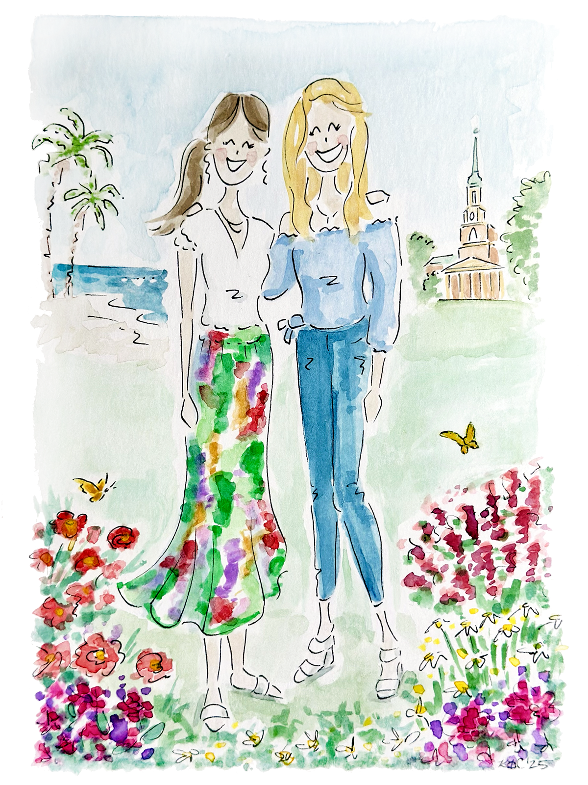 'Eliza & Annie,' 2025, Gouache & Ink on Paper, 5x7in