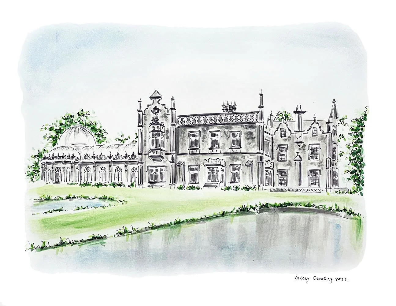 'Killruddery,' 2022, Gouache & Ink on Paper, 8x10in