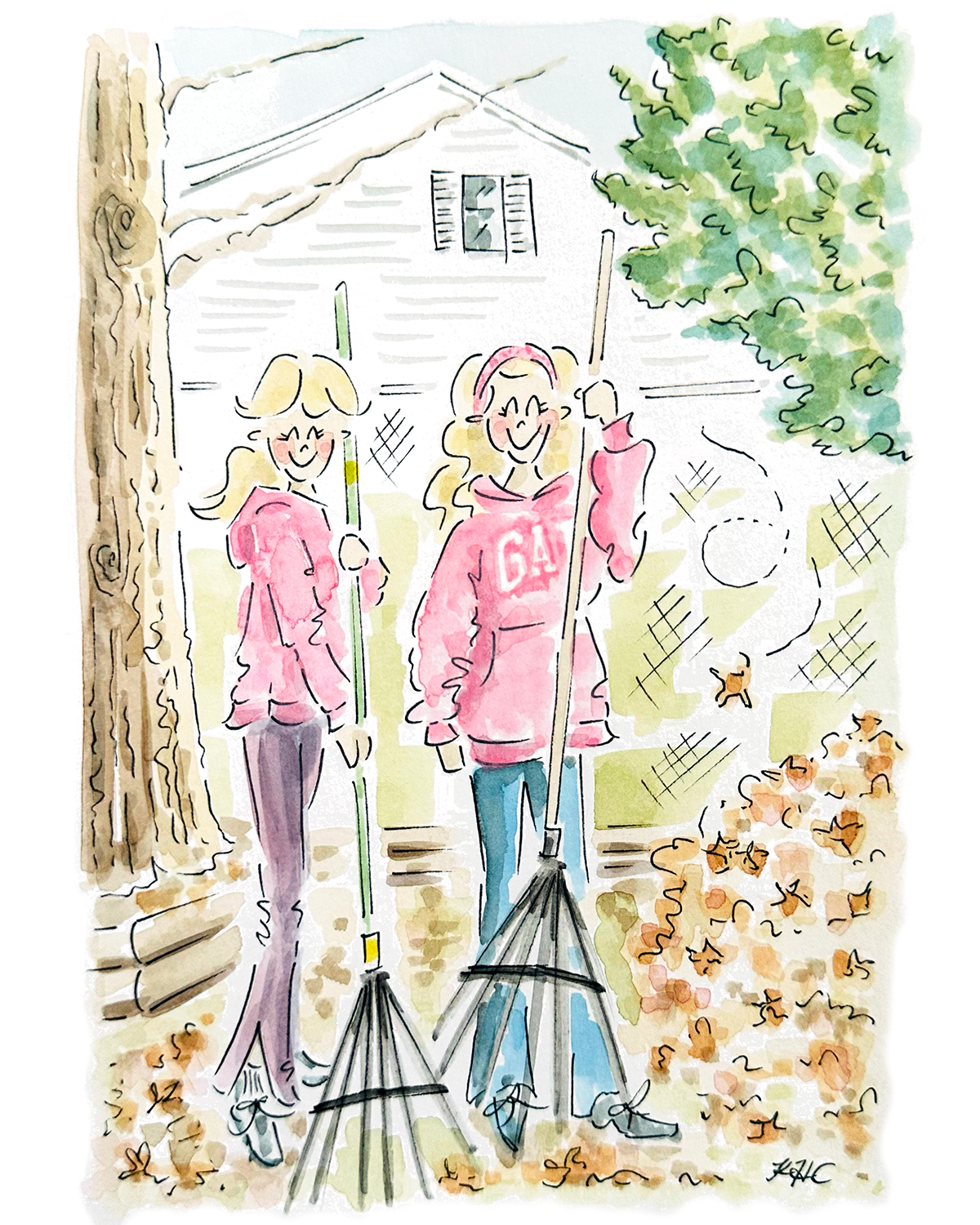 'Devon & Beth,' 2025, Gouache & Ink on Paper, 5x7in