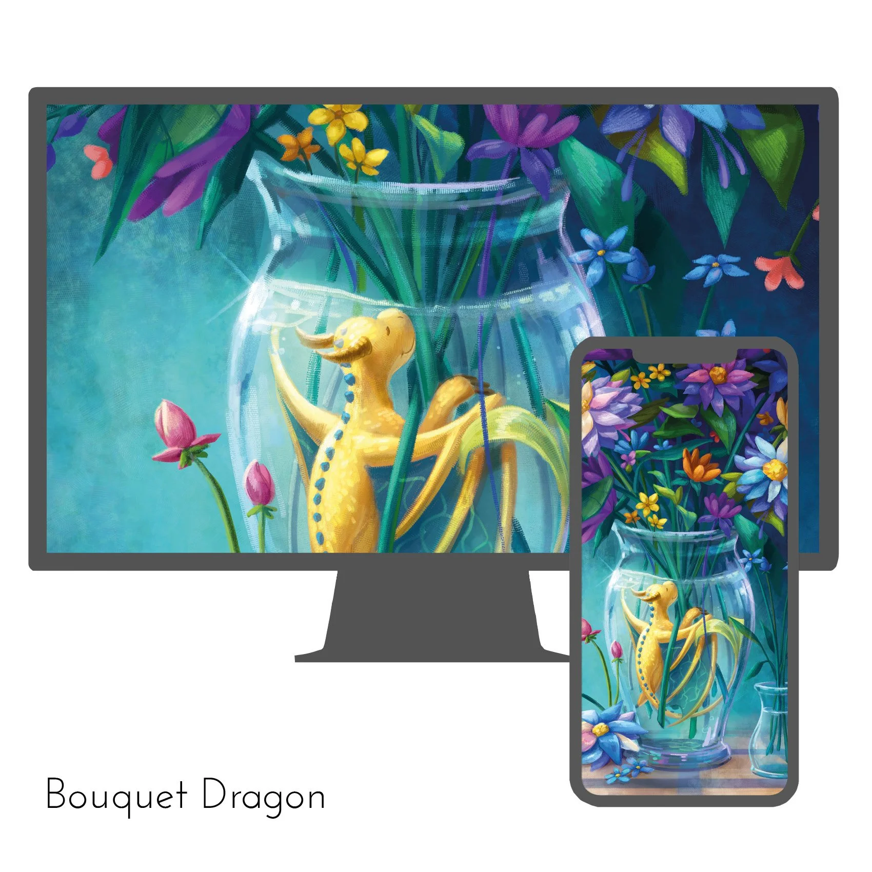 Tiny Spirits - Product Mockup - Wallpaper set Baby Dragons - Bouquet Dragon.jpg