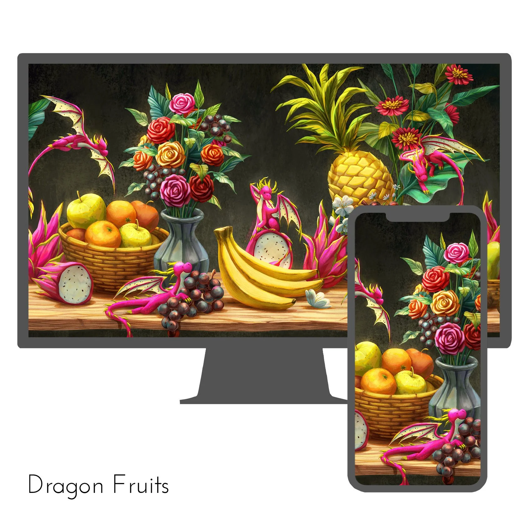 Tiny Spirits - Product Mockup - Wallpaper set Baby Dragons - Dragon Fruits.jpg
