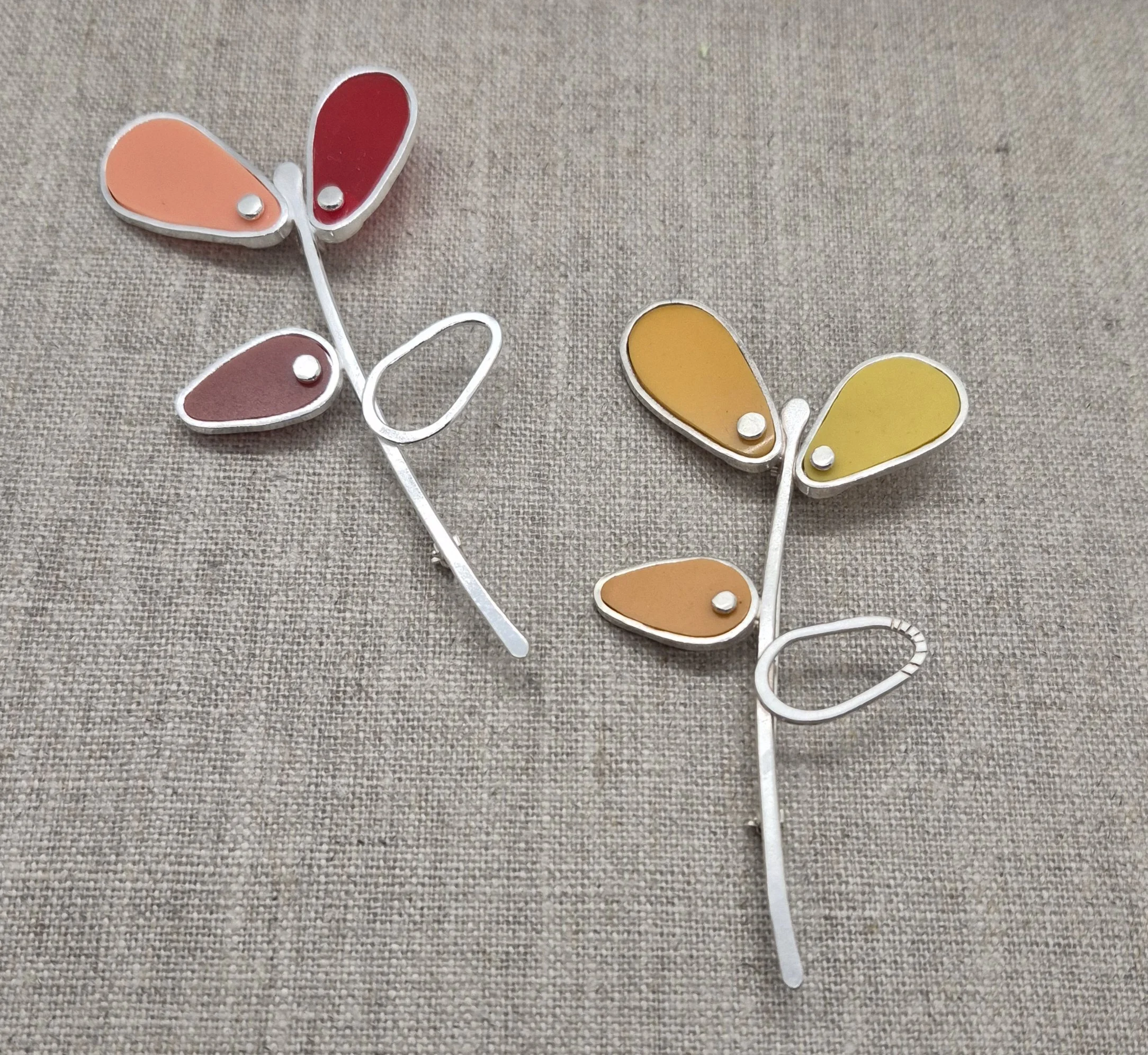 Silver & vintage plastic Bud Brooch