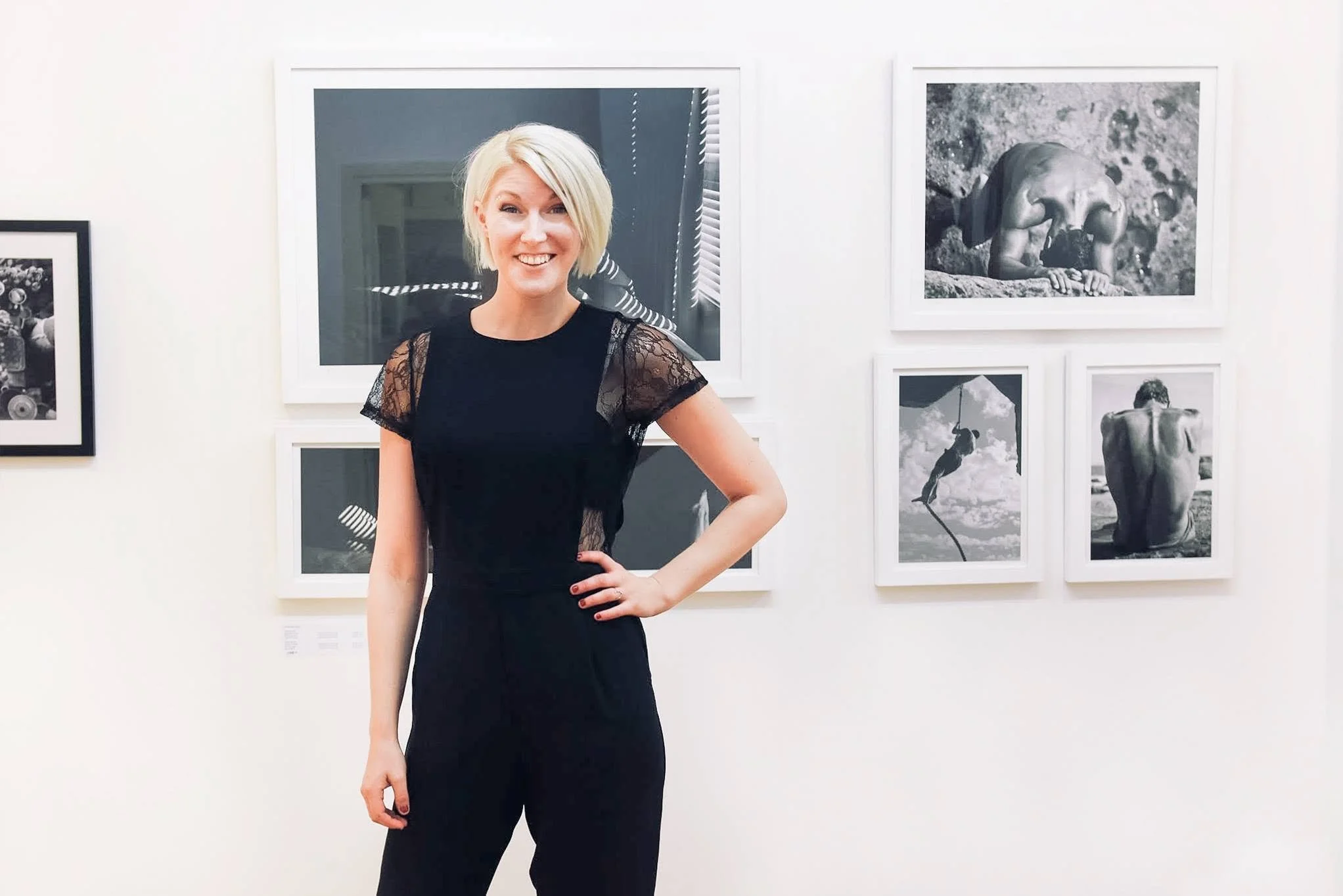 Award-winning photographer Sussie Mellstedt exhibiting her photographic artwork at a gallery exhibition in Shoreditch, London.