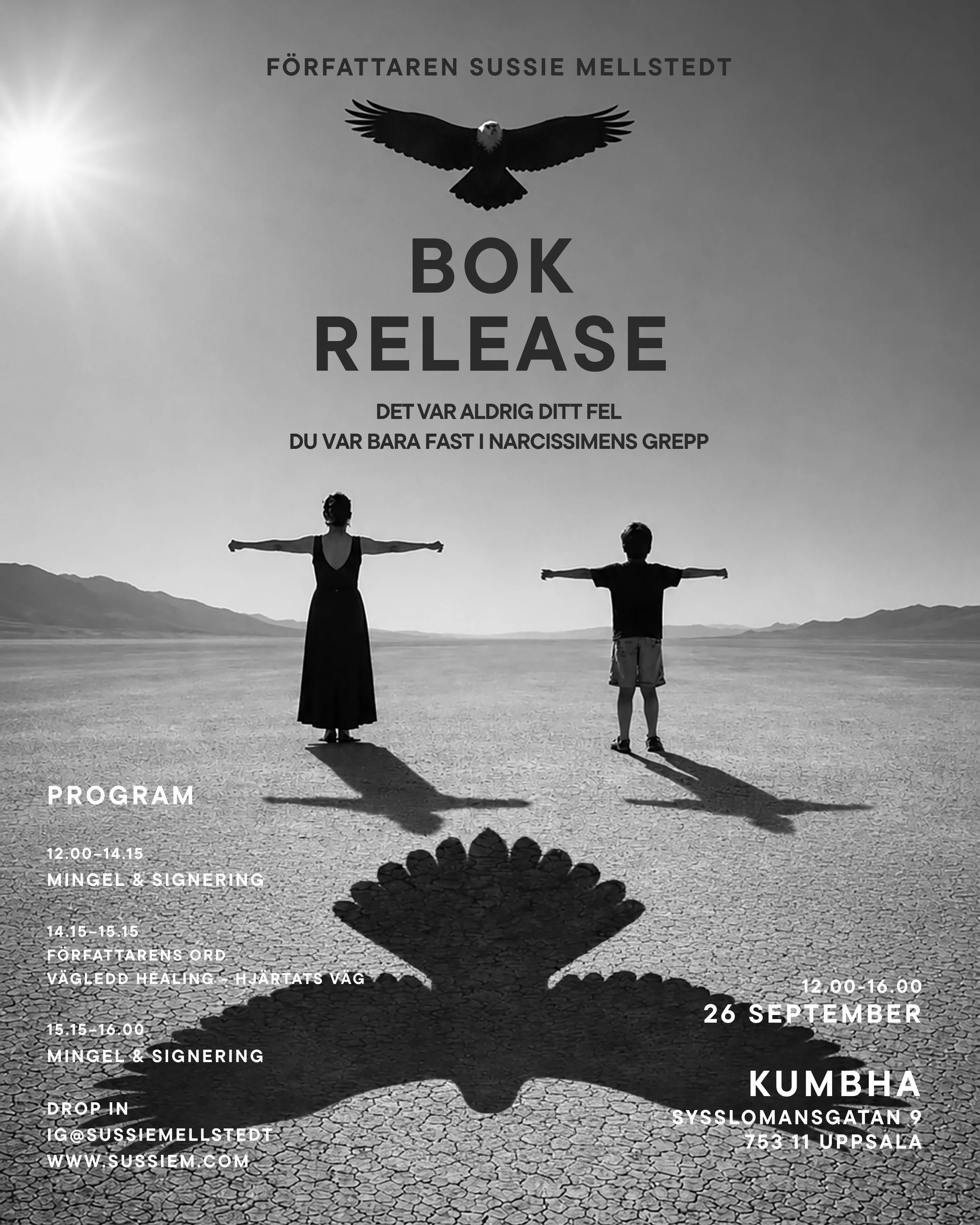 Bokrelease i Uppsala för författaren Sussie Mellstedts bok Det var aldrig ditt fel om narcissism och läkning.