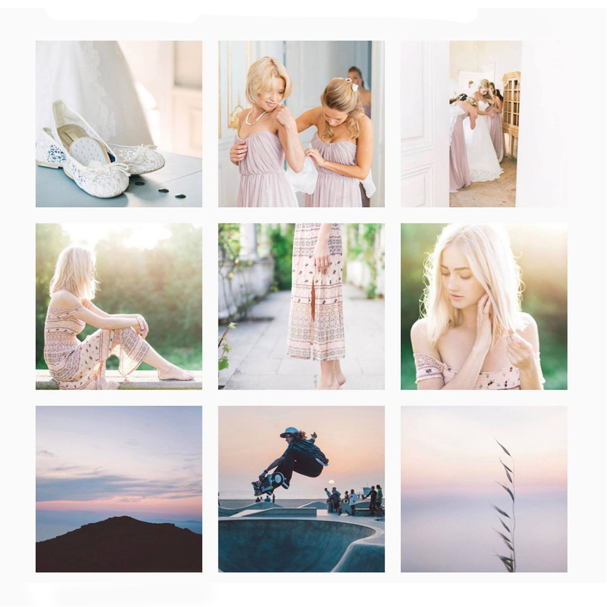Collage showcasing the photography of Sussie Mellstedt, including wedding photography, portraits, family photography and outdoor lifestyle portraits.