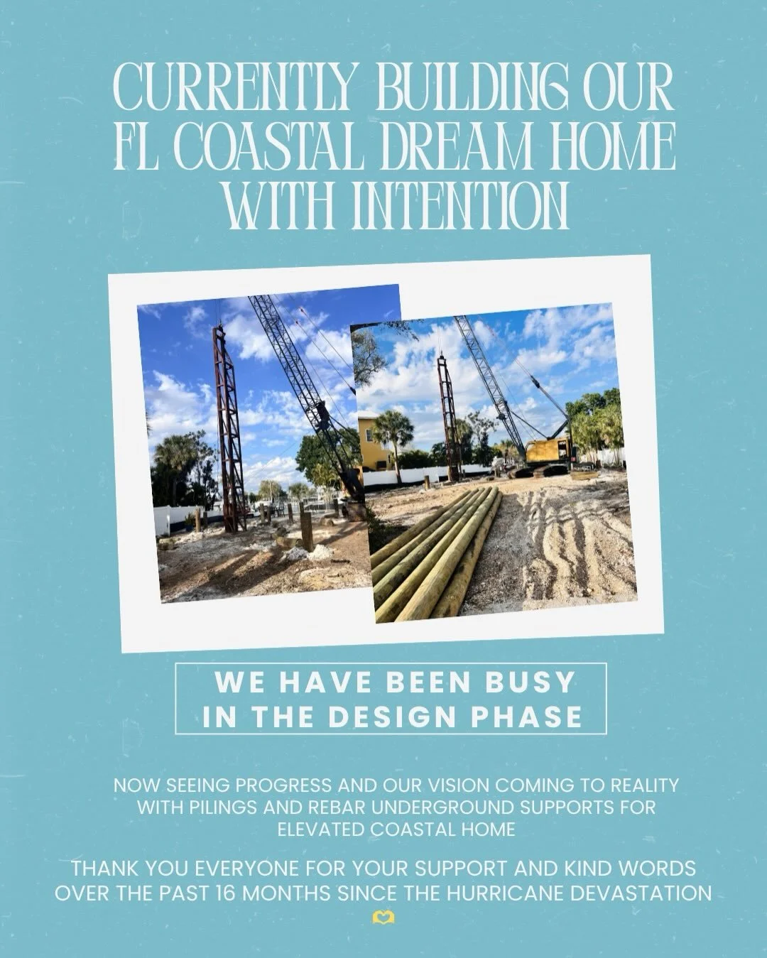 As many of you may know, we lost our Florida home to the devastated Hurricanes of Helene + Milton in 2024

We lost everything, but our hearts, spirits + land

We made the decision to custom build our Coastal Waterfront Dream

And we are excited to ta