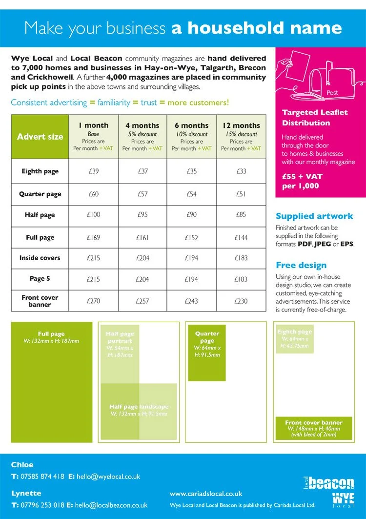 Rates Card for Wye Local and Local Beacon magazines