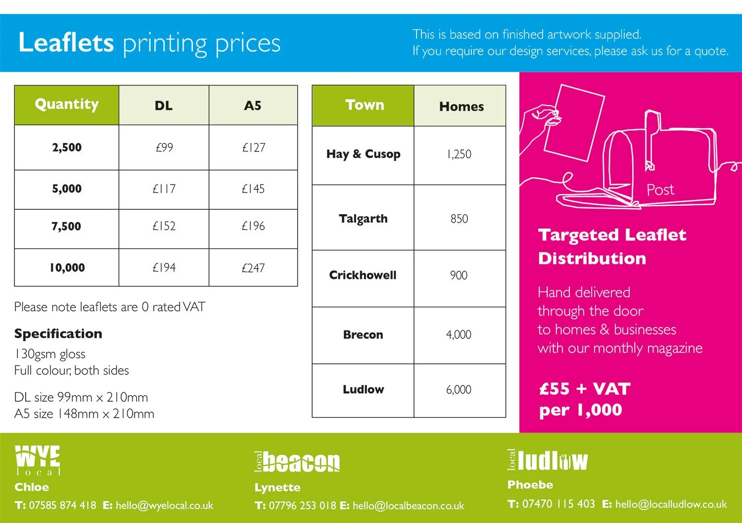 Cariads Local Leaflet printing prices