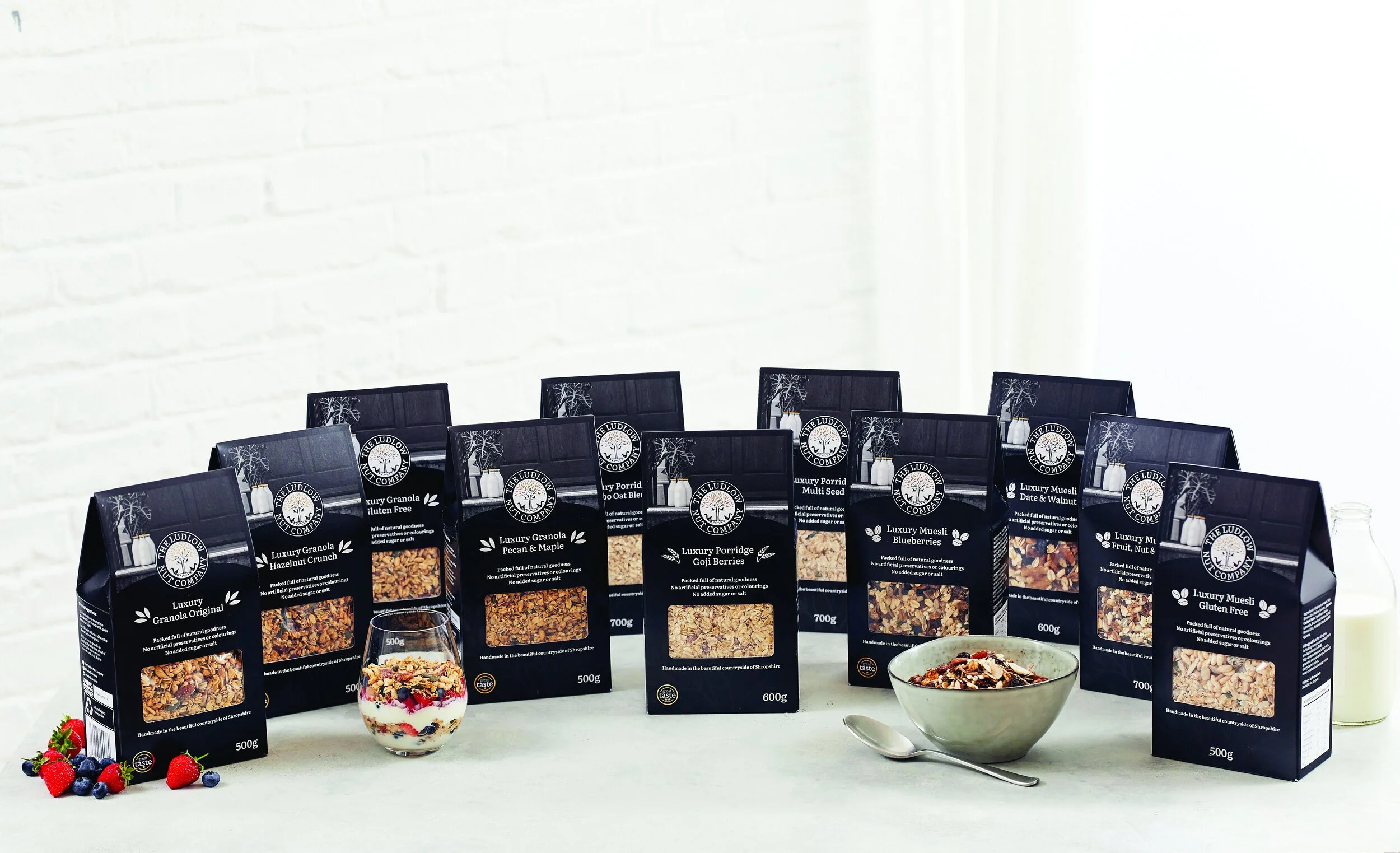 Ludlow Nut company Nut products lined up.