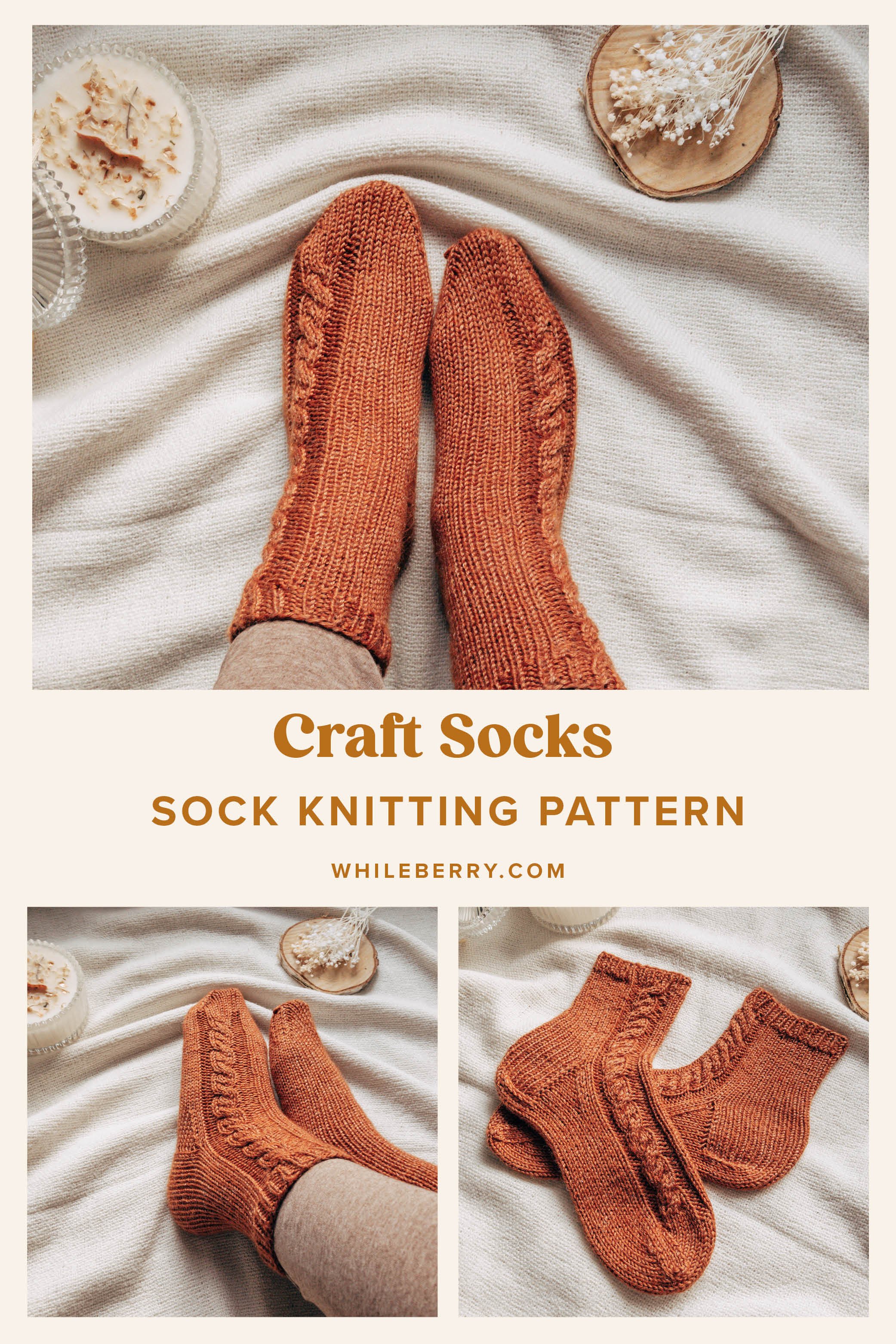 Craft Socks, cable worsted sock knitting pattern — Whileberry - modern ...