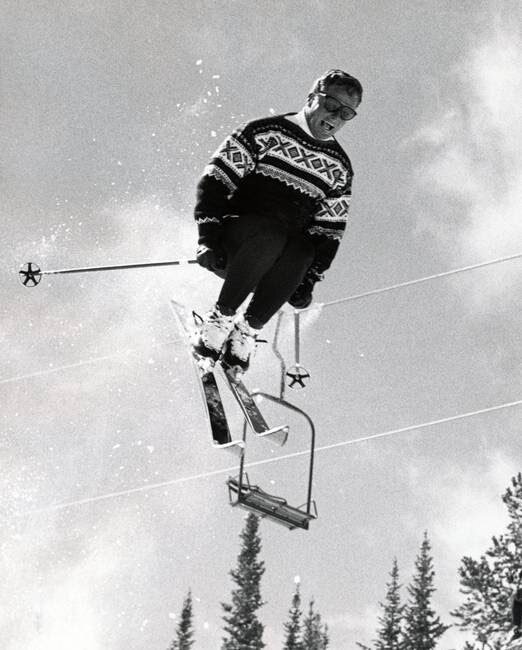 Stein Eriksen flying through the air wearing a Marius sweater, named after his older brother! Learn why and read all about this iconic Norwegian pattern on oldschoolers.com