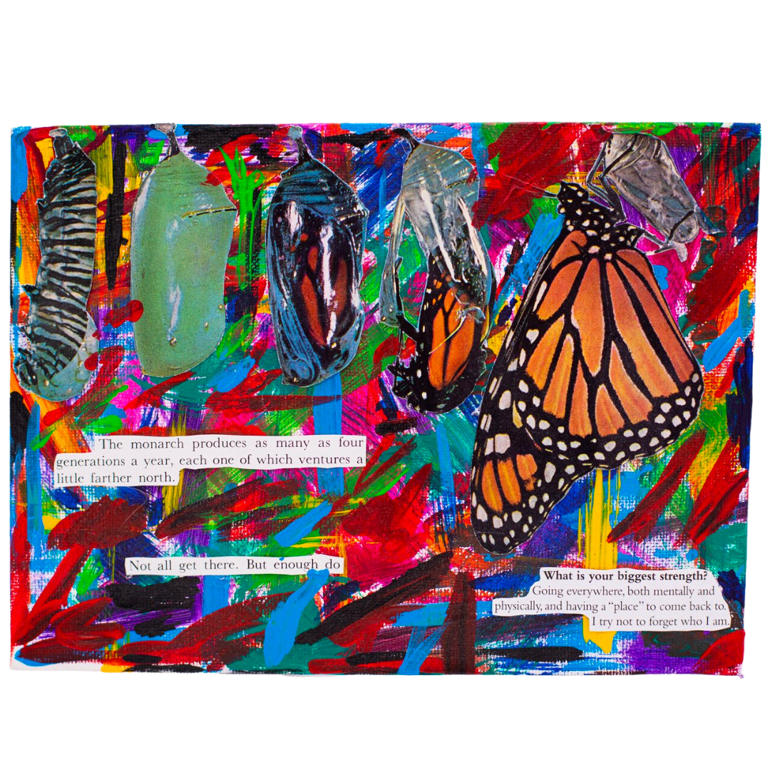 A Place To Come Back To (2022), Mixed media collage on canvas, 8x6 in.